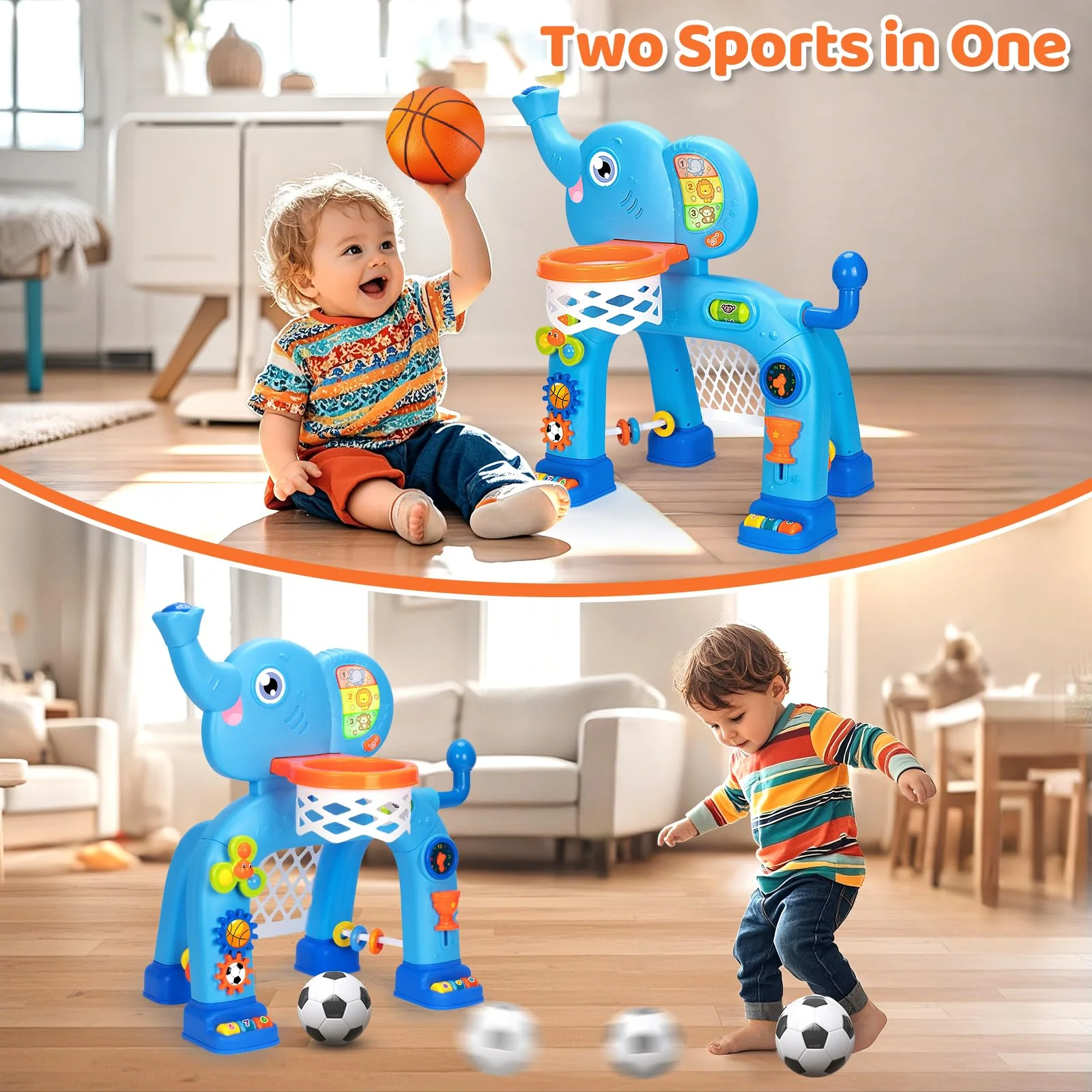 KIZZYEA Toys for 1 2 3 Years Old Boys Girls, Toddler Basketball Hoop & Soccer Goal, Montessori Toy, Interactive Musical Sports Toys with Light, Christmas Birthday Gifts for Baby Kids Age 12-18 Months - Image 7