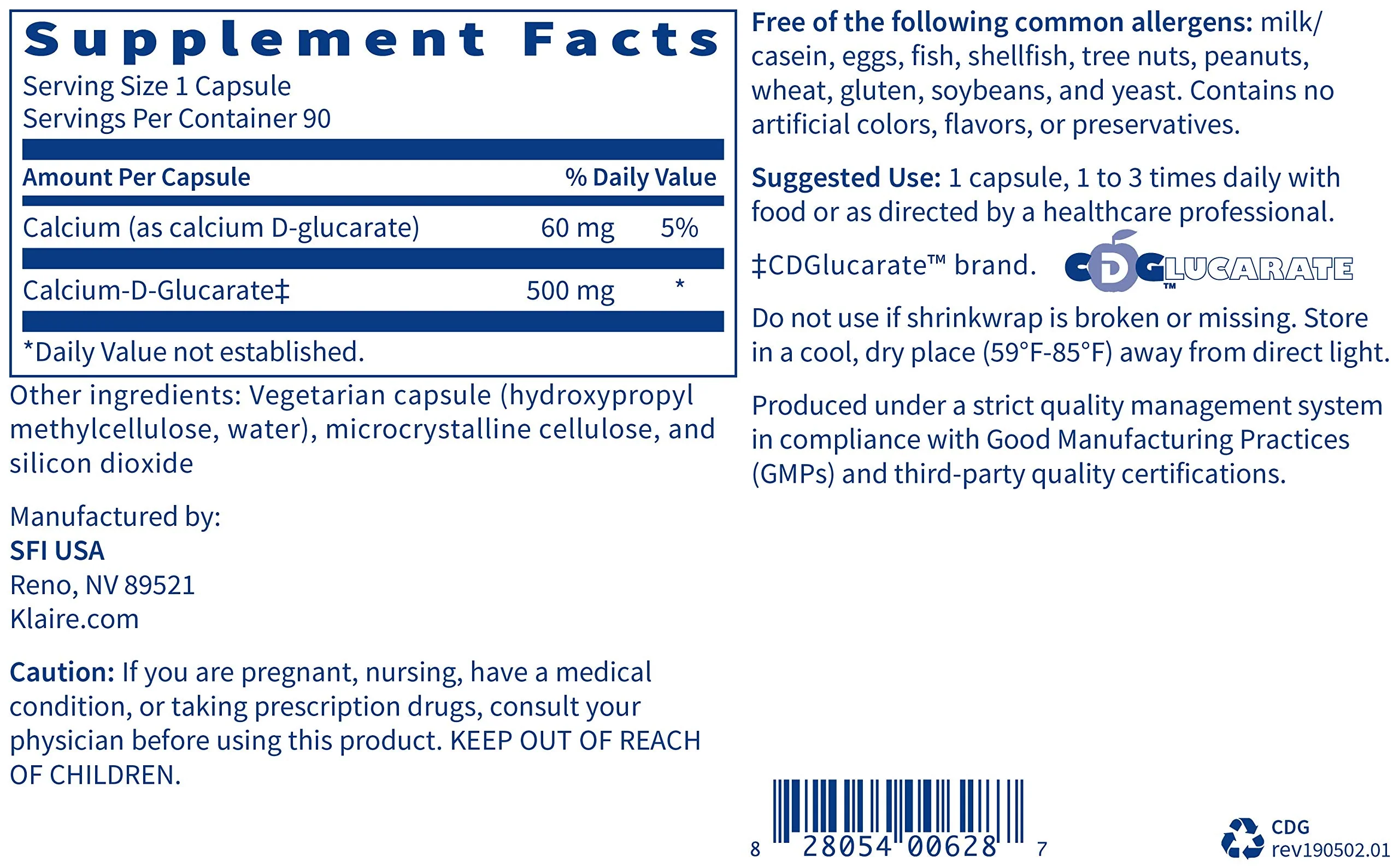 Klaire Labs SFI Health Calcium D-Glucarate 500mg - Supports Healthy Estrogen Metabolism & Detoxification - Liver & Detox Support Supplement - Gluten-Free, Yeast-Free & Hypoallergenic (90 Capsules) - Image 5