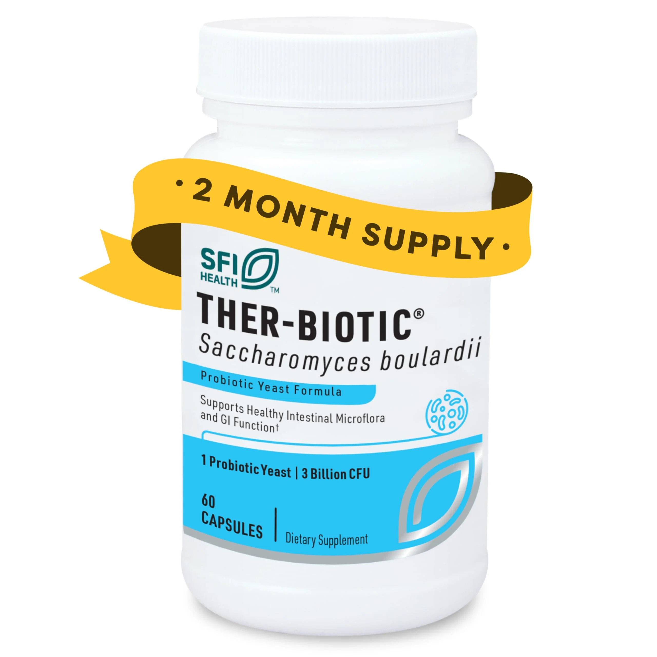 Klaire Labs SFI Health Saccharomyces Boulardii Gut Probiotics for Women & Men - 5 Billion CFU Yeast Probiotics for Digestive Health, Immune Support & Diarrhea Relief (60 ct)