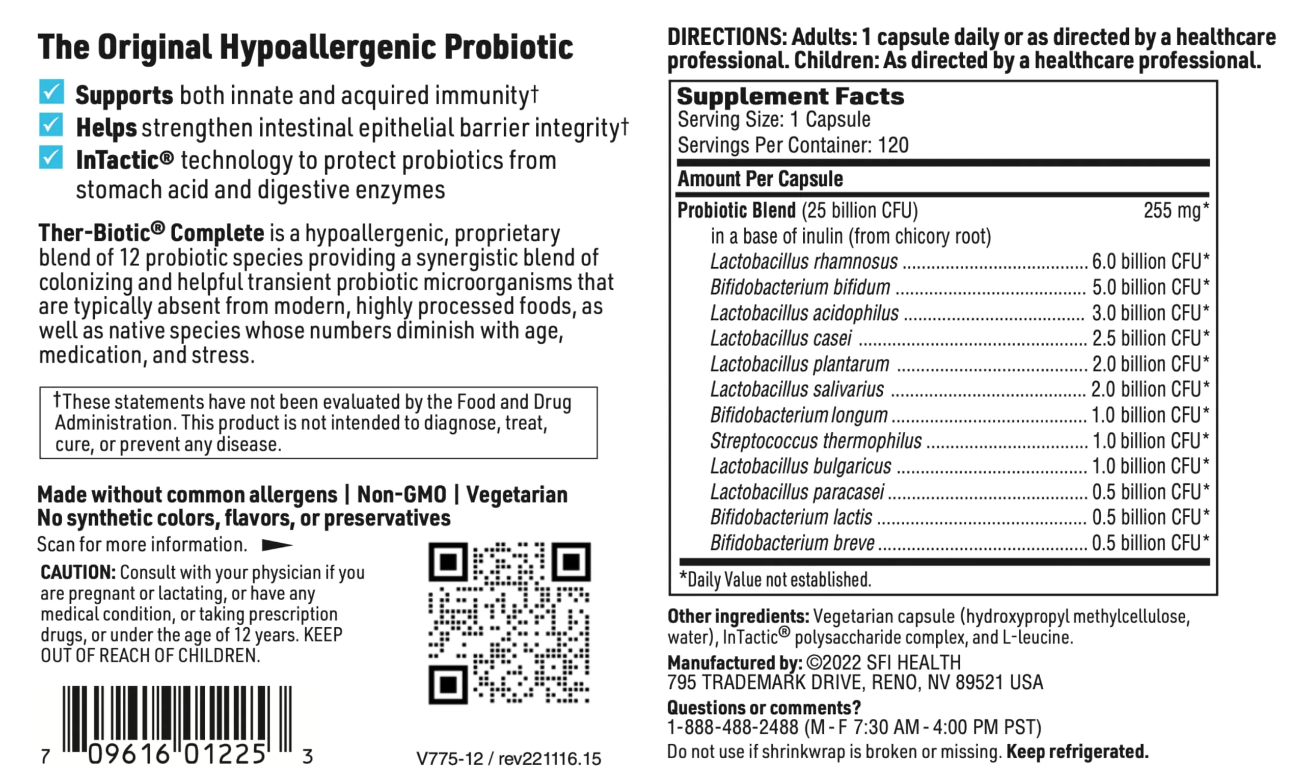 Klaire Labs SFI Health Ther-Biotic Complete - 25 Billion CFU Gut Probiotics for Women and Men - Hypoallergenic, 12 Strain Probiotic Capsules for Digestive Health and Immune Support (120 ct, 2 Pack) - Image 4