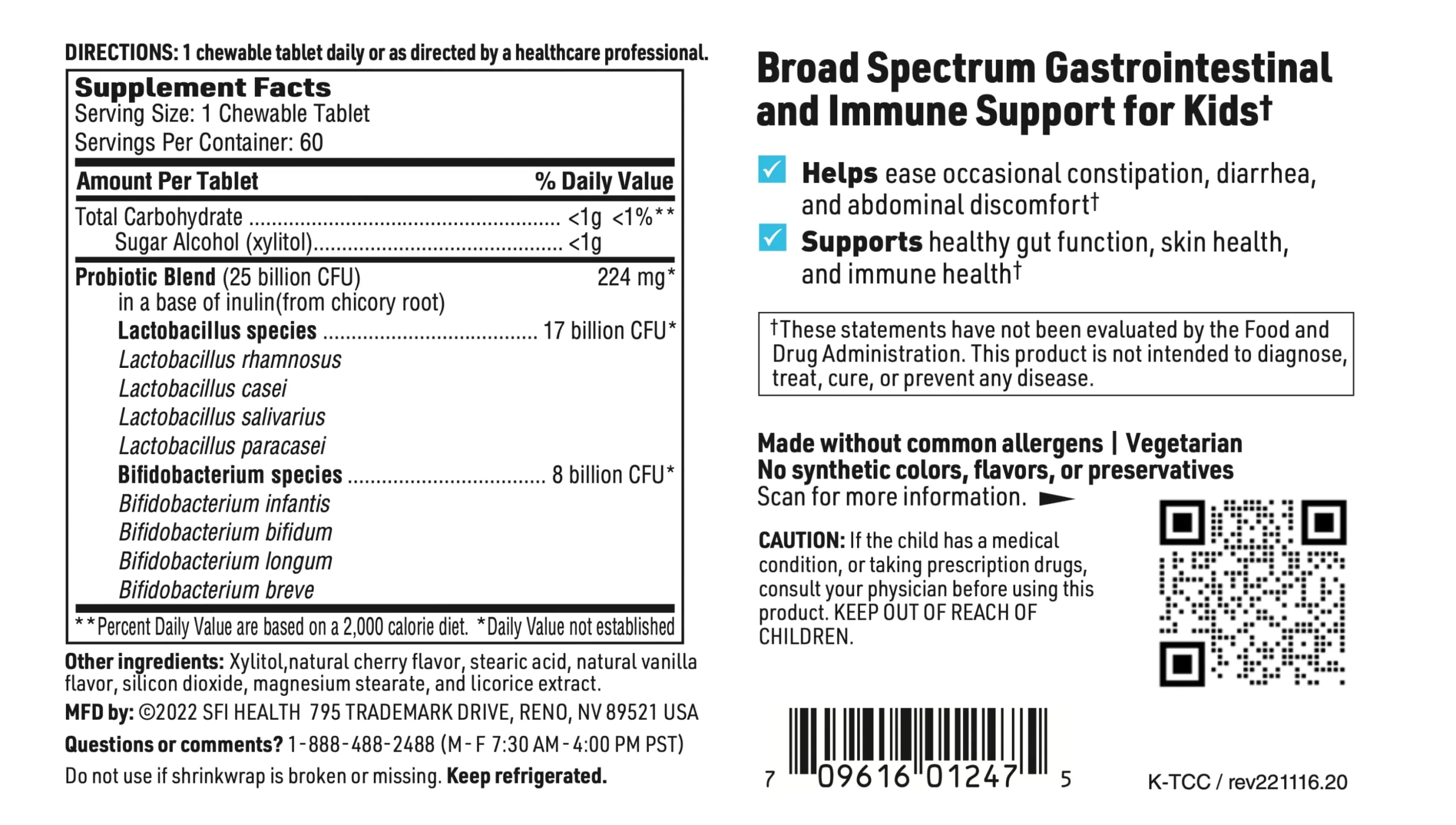 Klaire Labs SFI Health Ther-Biotic Kids Chewable Probiotic - GI Health + Immune Support for Kids - Chewable 25b CFU Lactobacillus + Bifidobacterium - Hypoallergenic, Dairy-Free (60 Tablets / 2 Pack) - Image 5
