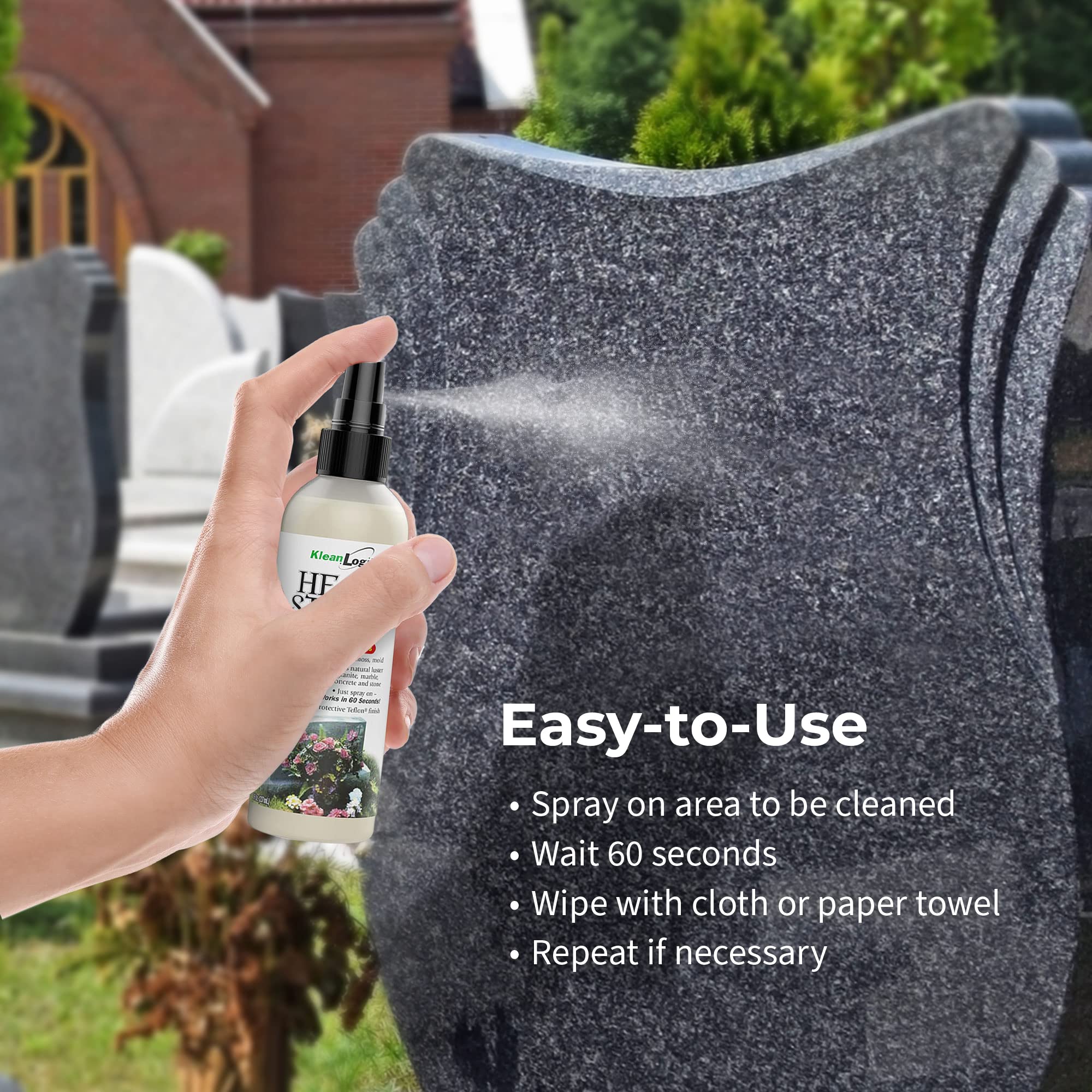 KleanLogik Headstone Cleaner For Graves & Memorials, Tombstone Cleaner Solution Removes Dirt & Plant Growth To Restore Natural Luster To Granite, Marble, Slate, Concrete, Limestone & Stone, 8 Fl Oz - Image 6