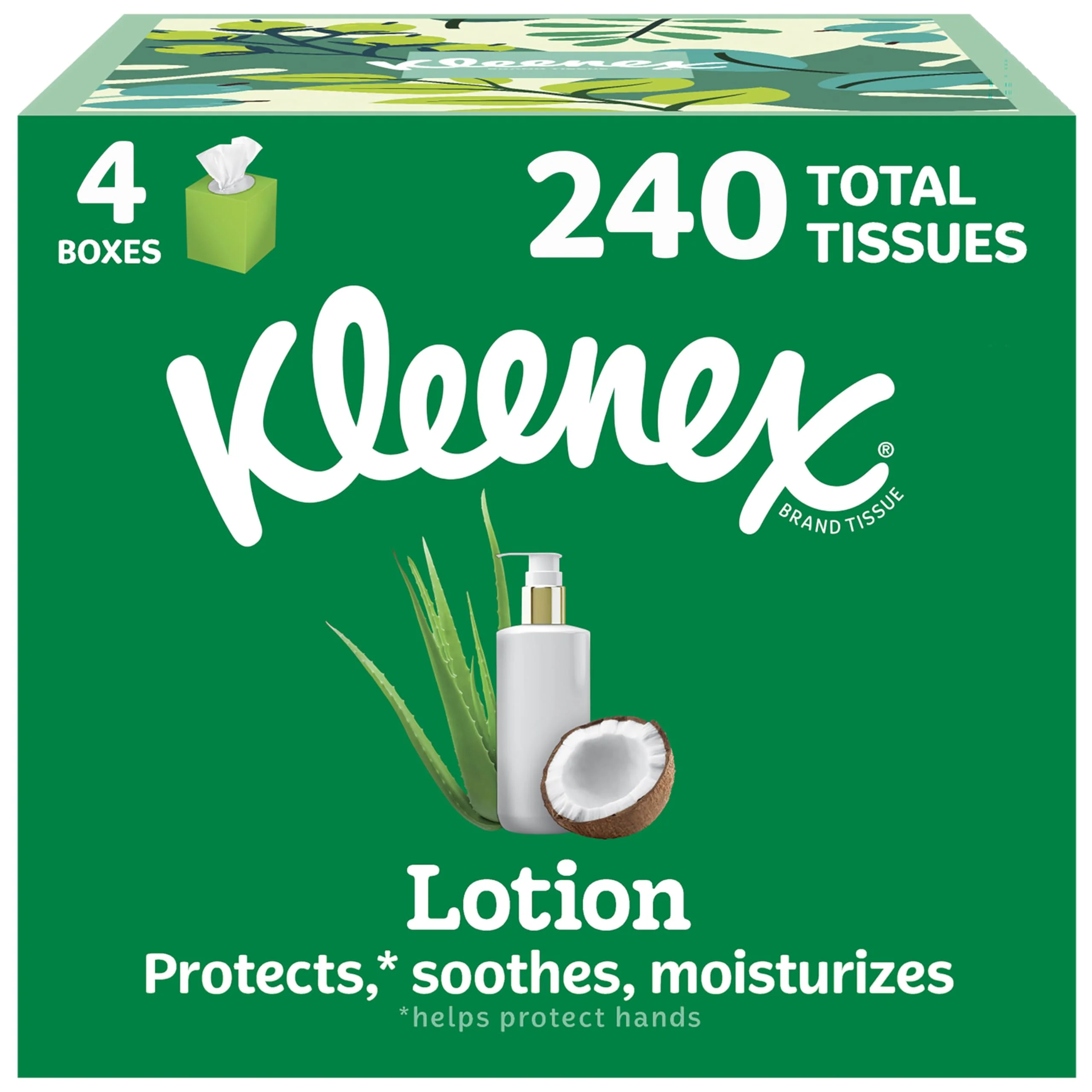 Kleenex Lotion Facial Tissues with Coconut Oil, 4 Cube Boxes, 60 Tissues Per Box, 3-Ply
