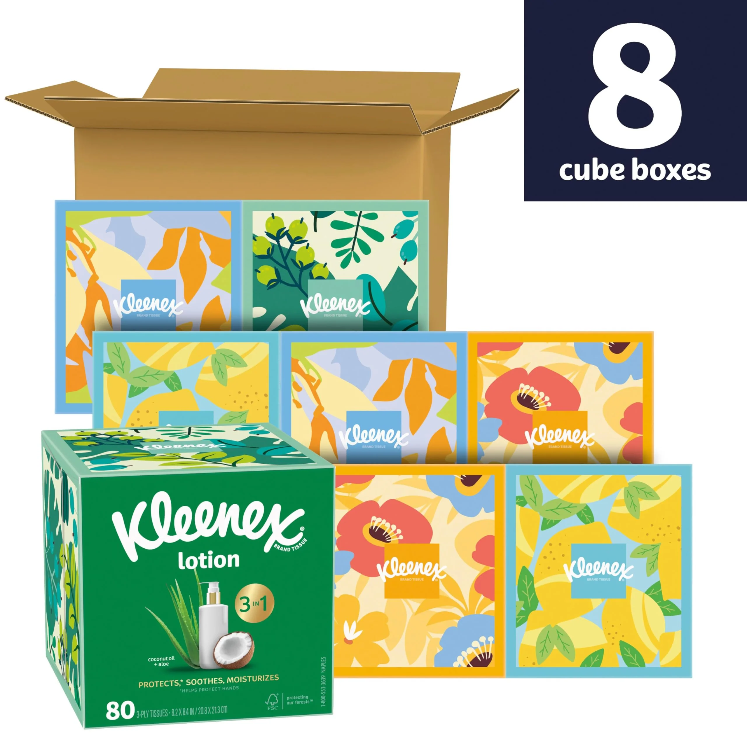 Kleenex Lotion Facial Tissues with Coconut Oil,Cube Boxes,80 Tissues Per Box,3-Ply,(Pack of 16) - Image 2