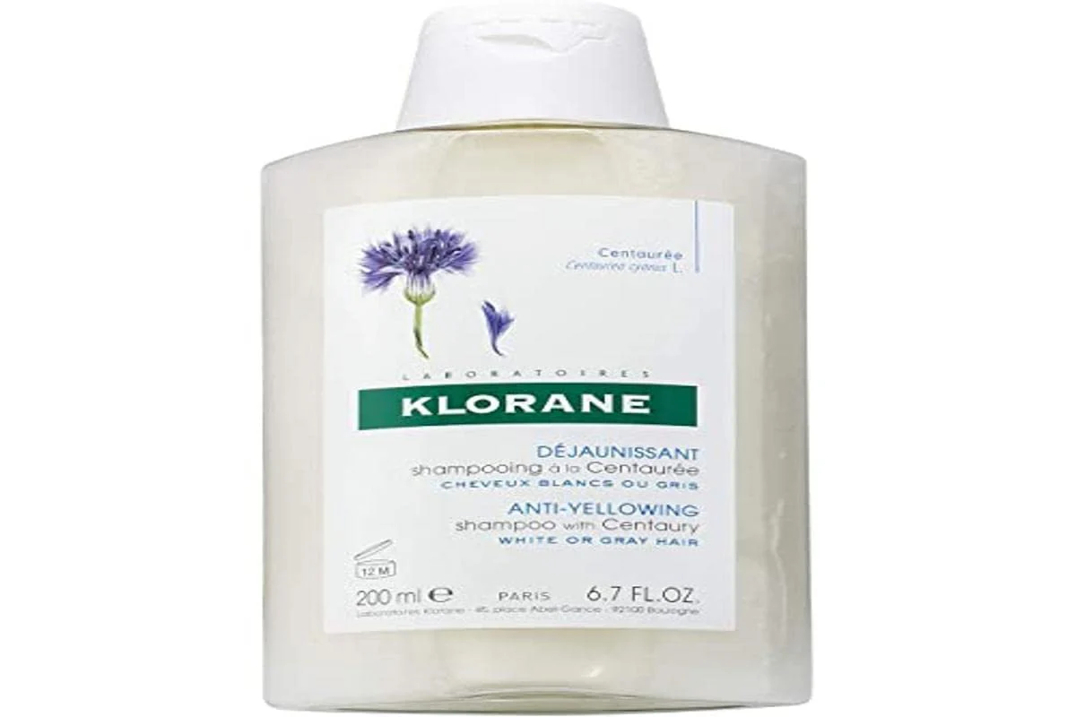 Klorane Anti -Yellowing Shampoo with Centaury for Blonde, White, Silver, Pastel Hair with Natural Blue Pigments, 6.7 Fl Oz (Pack of 1)