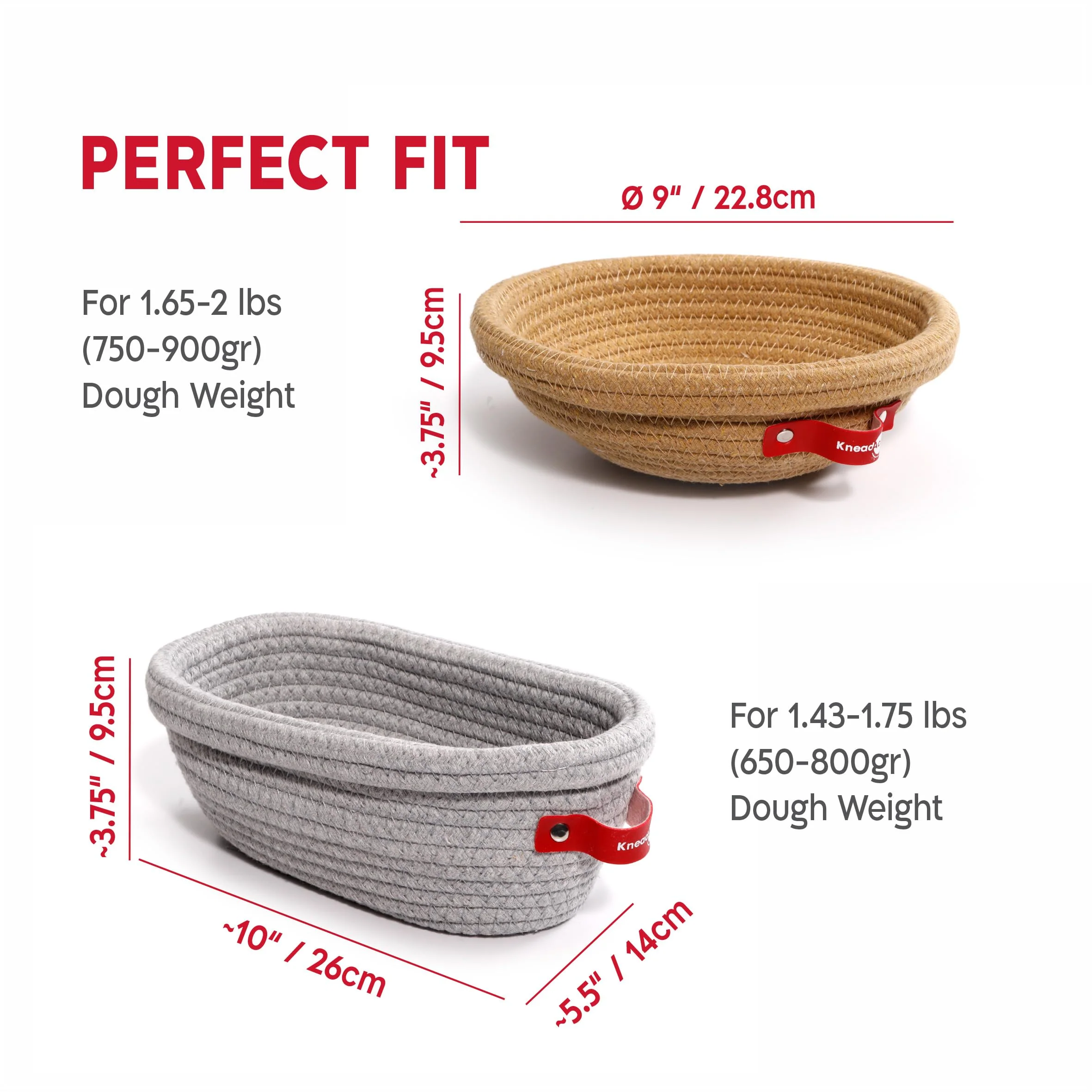 KneadAce Cotton Rope Banneton Bread Proofing Basket Set, Oval & Round Bread Baskets with Liners & Covers for Artisan Bread Baking, Sourdough Bread Baking Supplies - Image 3