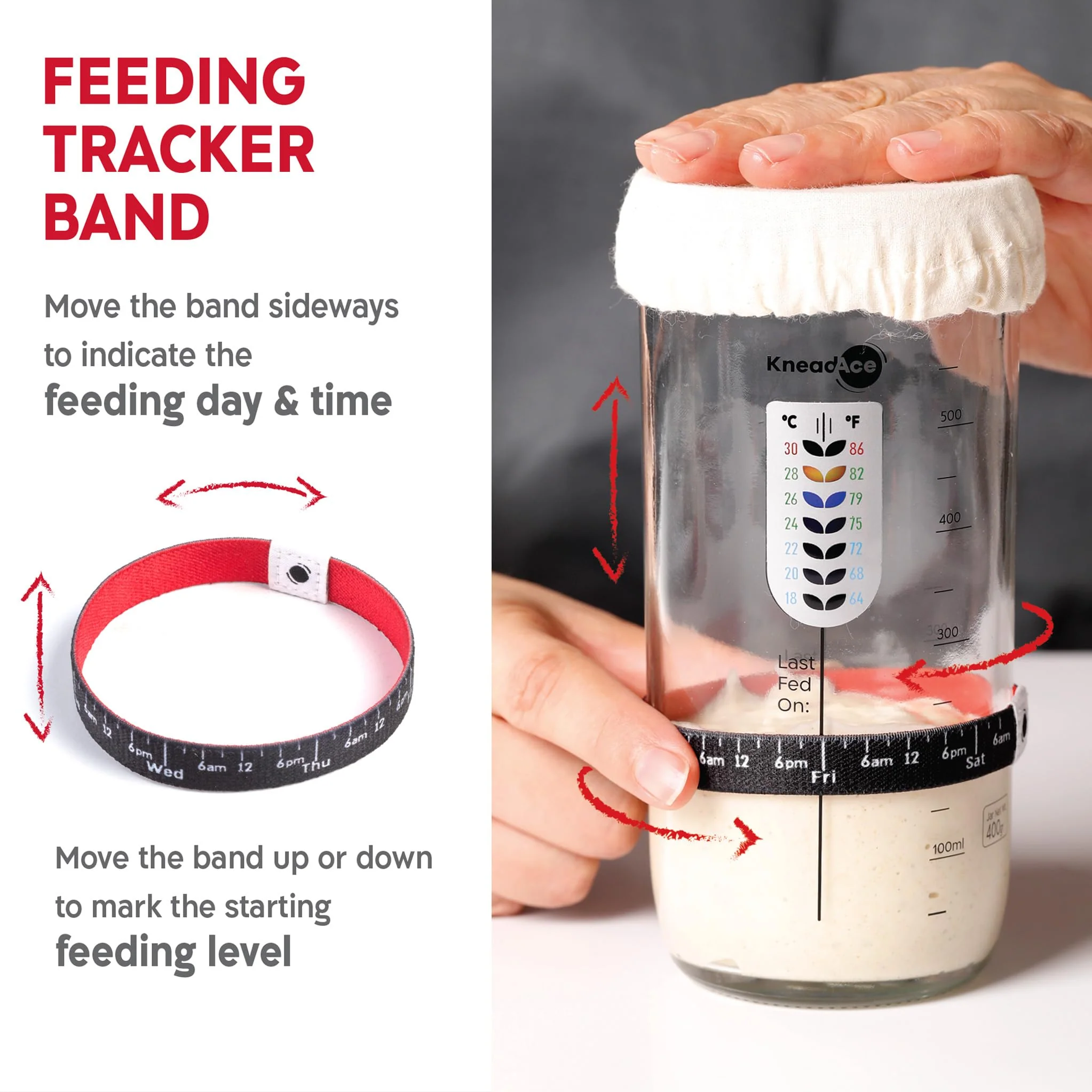 KneadAce Sourdough Starter Kit – 24oz Starter Jar, 2 Cotton Rope Banneton Proofing Baskets, Magnetic Bread Lame for Scoring – Gift for Bakers & Complete Sourdough Bread Baking Set - Image 5