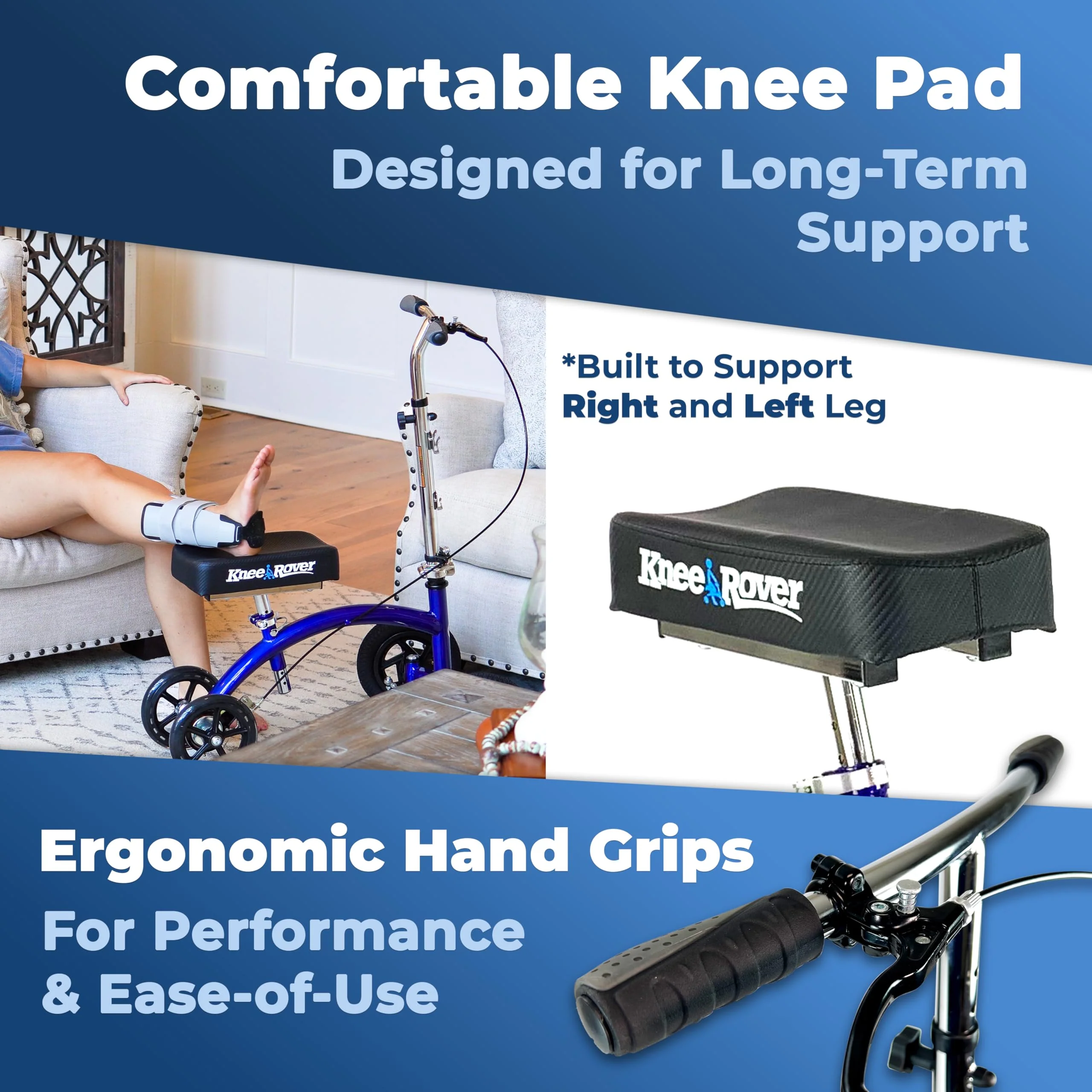 KneeRover Hybrid Knee Walker - All New Featuring KneeCycle Knee Scooter with All Terrain Front Axle Upgrade for Foot, Lower Leg or Ankle Injury - Image 4