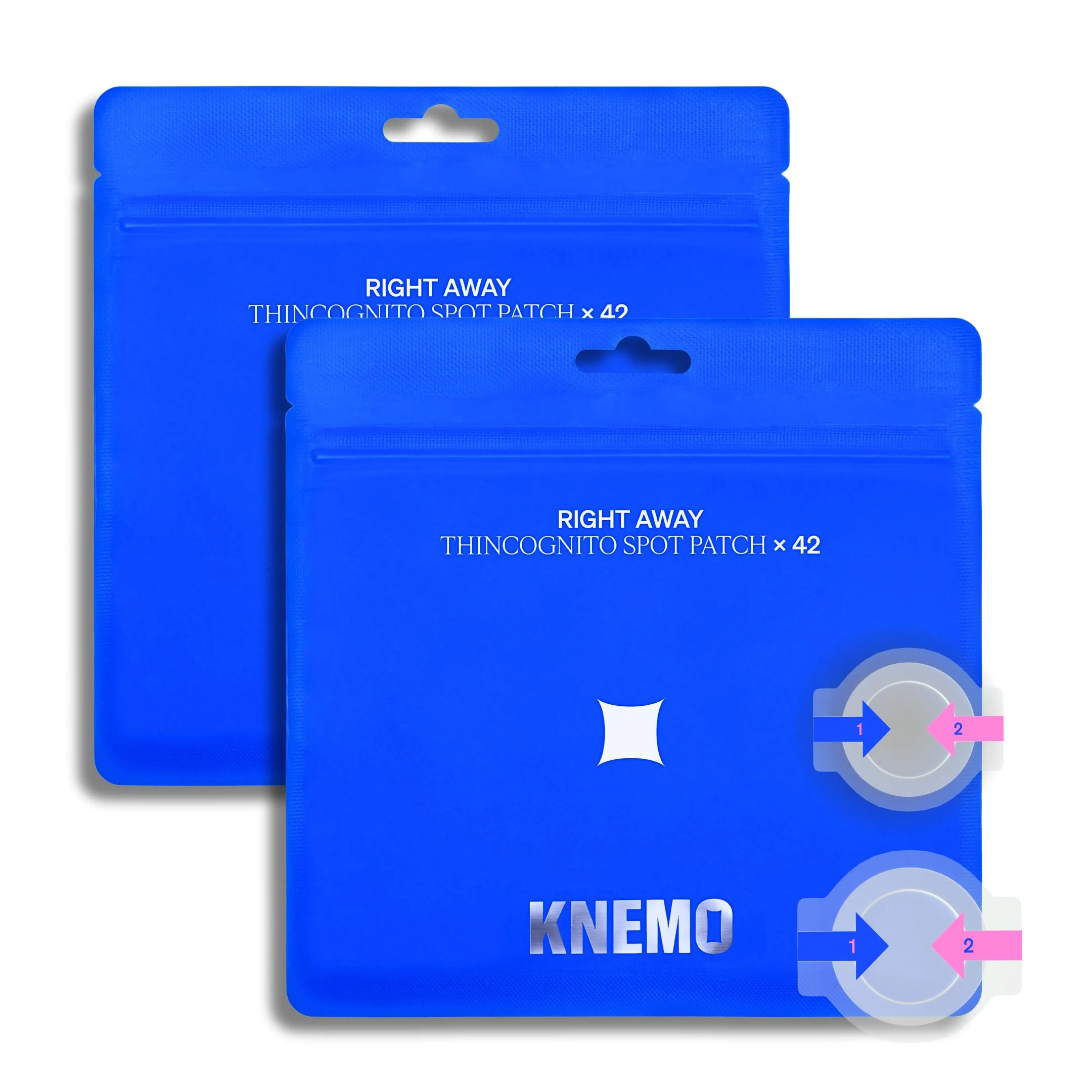 KNEMO Right Away Thincognito Invisible Spot Patch - Absorbing Hydrocolloid Pimple Patch for Face, Blemishes, Zits, Acne, Breakouts Spot Treatment for Skin Care, 2 Sizes (42 Count Pack of 2)