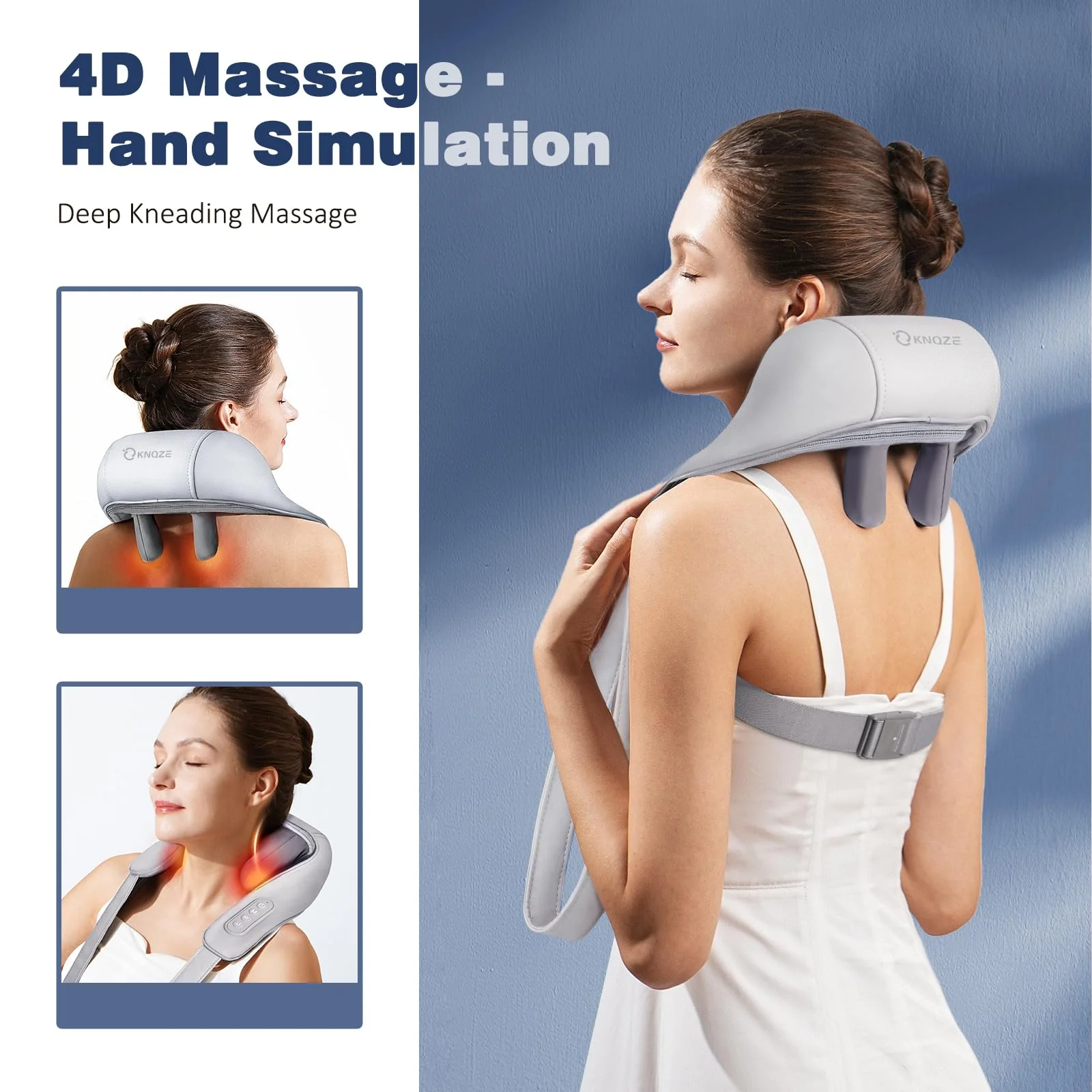 KNQZE Neck Massager with Heat, Cordless Deep Tissue 4D Expert Kneading Massage, Shiatsu Neck and Shoulder Massage Pillow for Neck, Traps, Back and Leg Pain Relief