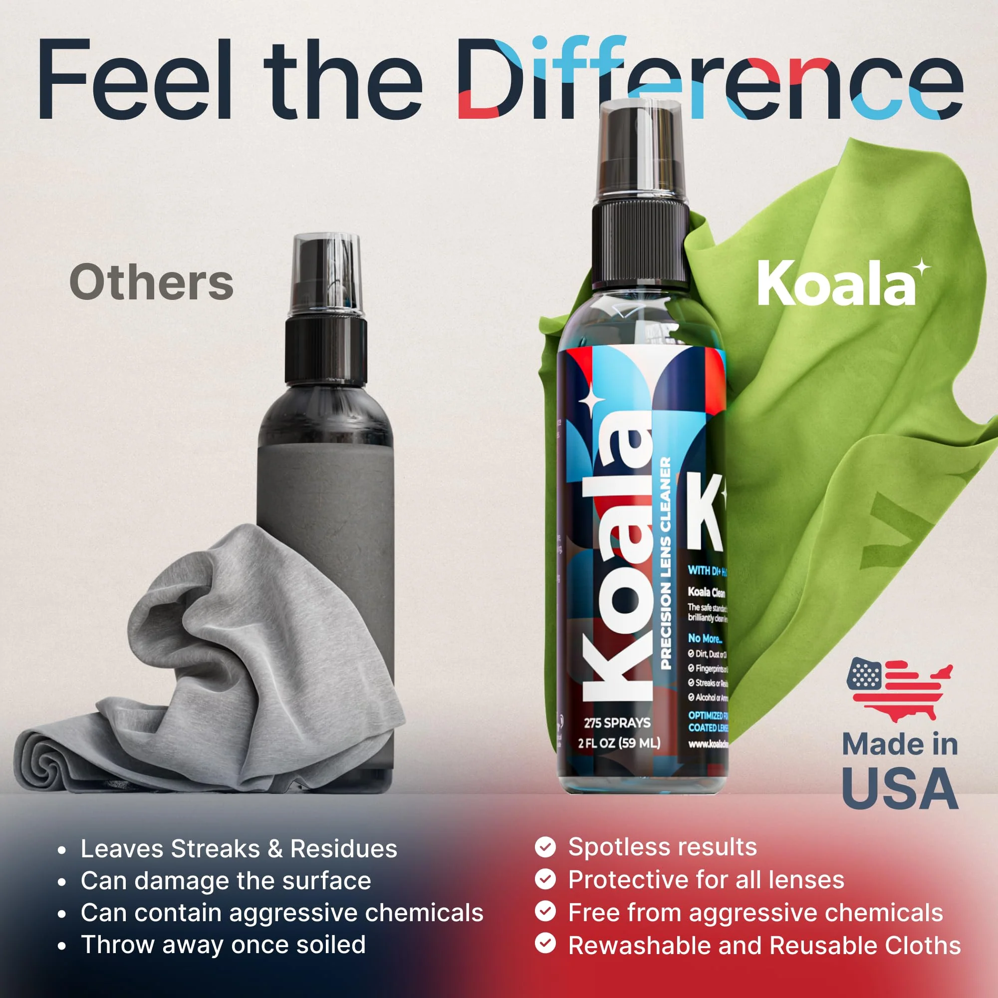Koala Eyeglass Lens Cleaner Spray Kit | (2x) Glasses Cleaner Bottle + (2x) Microfiber Cloth | Alcohol Free Eyeglasses, Screen, and Camera Cleaning Kit | Made in USA (4 Piece Set) - Image 5