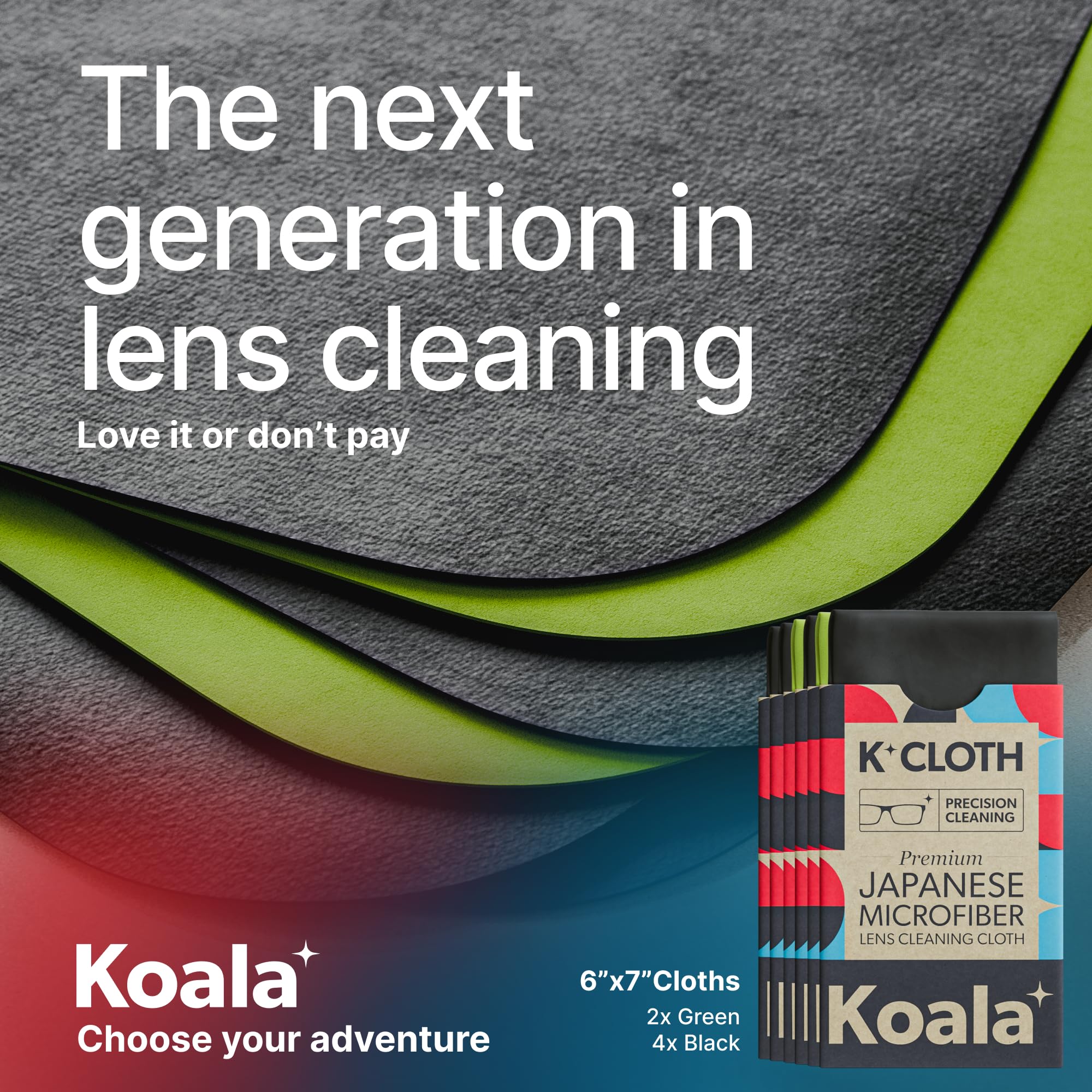 Koala Lens Cleaning Cloth | Japanese Microfiber | Glasses Cleaning Cloths | Eyeglass Lens Cleaner | Eyeglasses, Camera, VR/AR Headset, and Screen Cleaner | Black & Green (Pack of 6) - Image 6