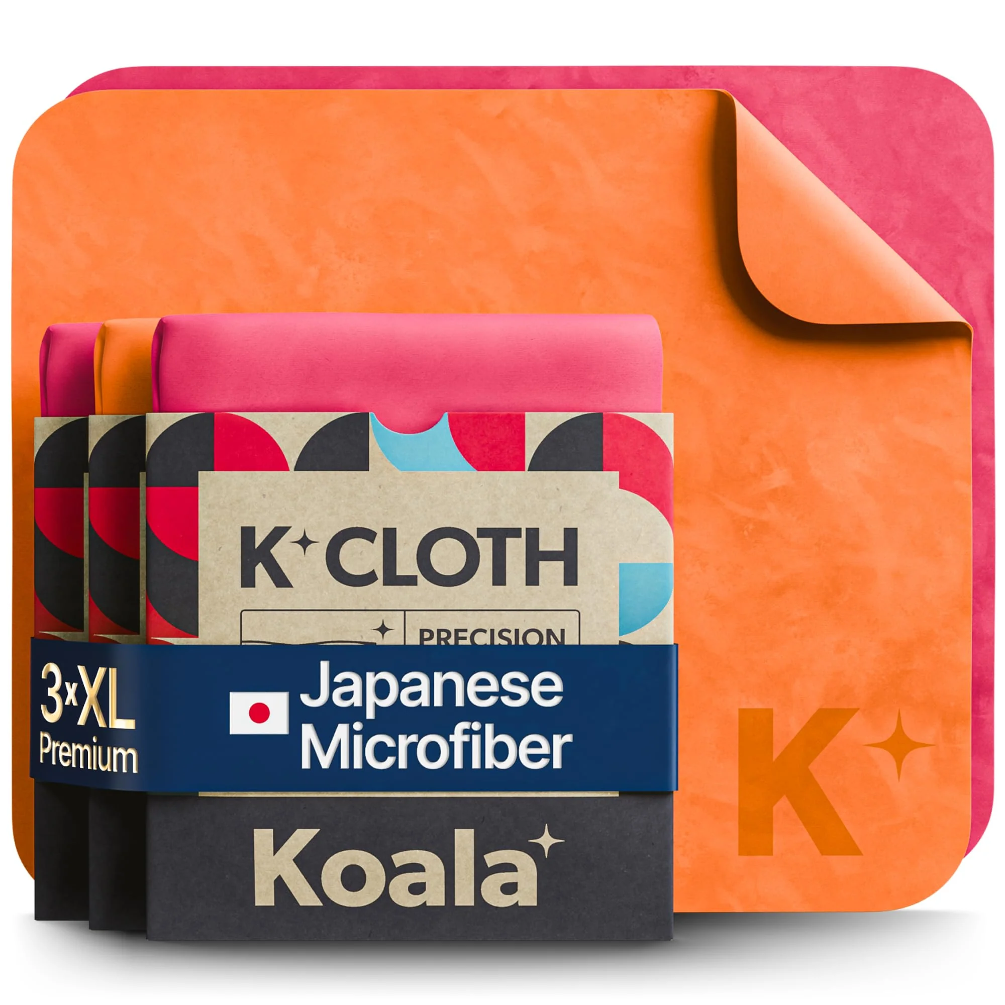 Koala Lens Cleaning Cloth | Japanese Microfiber | Glasses Cleaning Cloths | Eyeglass Lens Cleaner | Eyeglasses, Camera, VR/AR Headset, and Screen Cleaner | Pink & Orange (Pack of 3) - Image 2