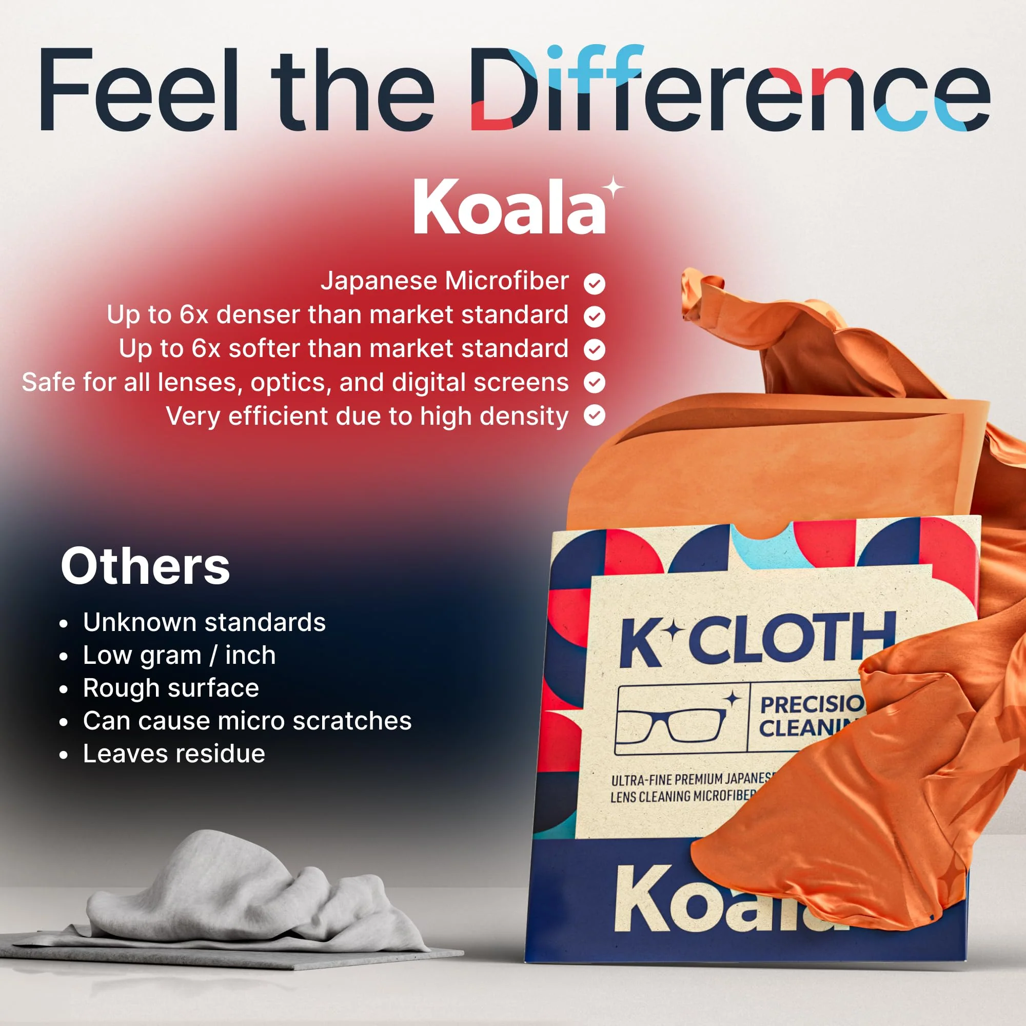 Koala Lens Cleaning Cloth | Japanese Microfiber | Glasses Cleaning Cloths | Eyeglass Lens Cleaner | Eyeglasses, Camera, VR/AR Headset, and Screen Cleaner | Pink & Orange (Pack of 3) - Image 6