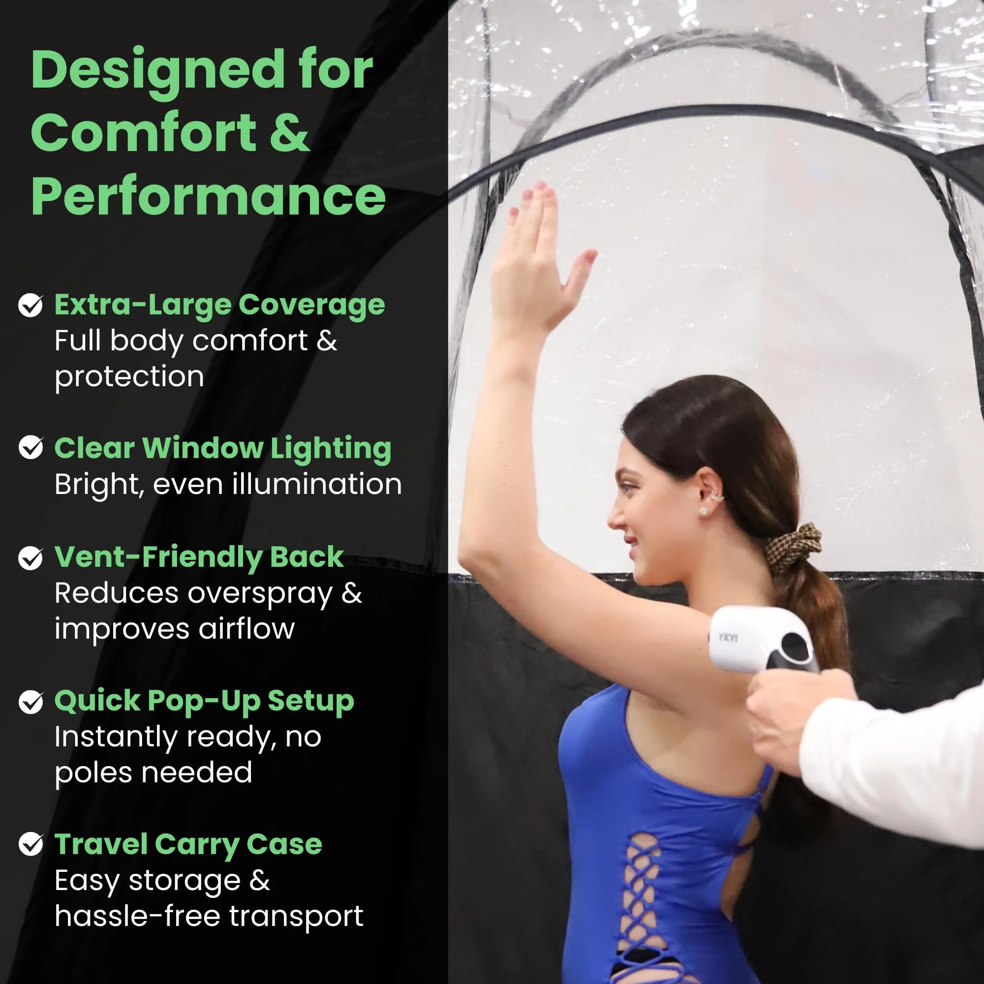 KobbTan Large Deluxe Spray Tan Tent – Pop Up Tent Portable Tanning Booth with Carry Case – Clear Window for Perfect Spray Tanning – Extraction Fan Opening – Easy Clean Spray Tan for Home & Salon - Image 5