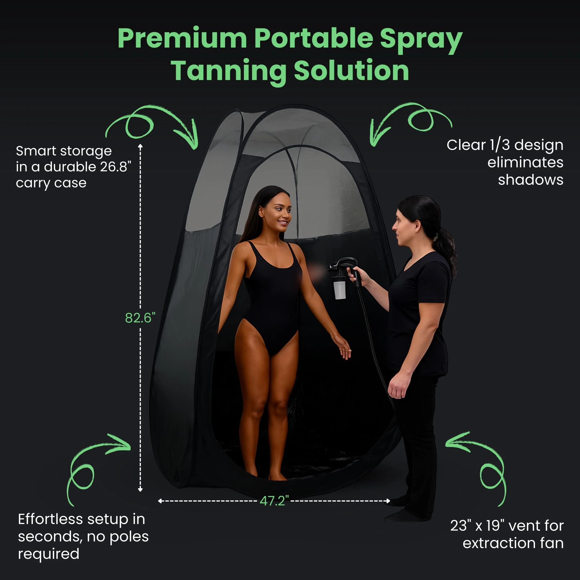 KobbTan Large Deluxe Spray Tan Tent – Pop Up Tent Portable Tanning Booth with Carry Case – Clear Window for Perfect Spray Tanning – Extraction Fan Opening – Easy Clean Spray Tan for Home & Salon - Image 7