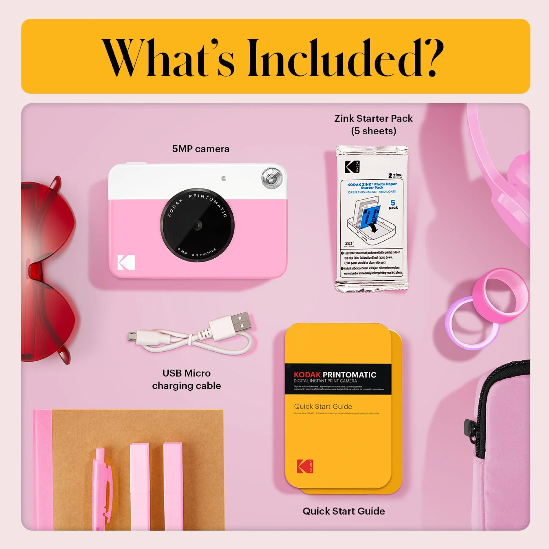 KODAK Printomatic Full-Color Instant Print Digital Camera, Zink 2x3" (5.1x7.5 cm) Sticky-Back Photo Paper, 5MP, Portable, Creative Fun Gift for Birthday, Christmas, Holiday, Pink - Image 4