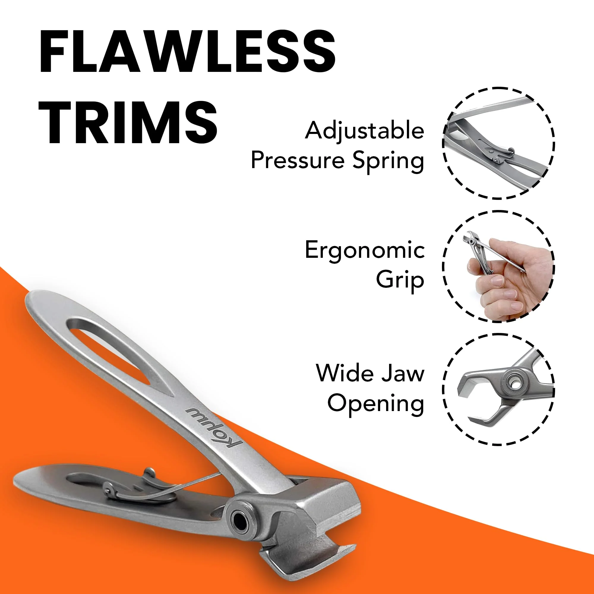 KOHM Nail Clippers for Thick Nails - Heavy Duty, Wide Mouth Professional Fingernail and Toenail Clippers for Men, Women & Seniors, Silver - Image 3