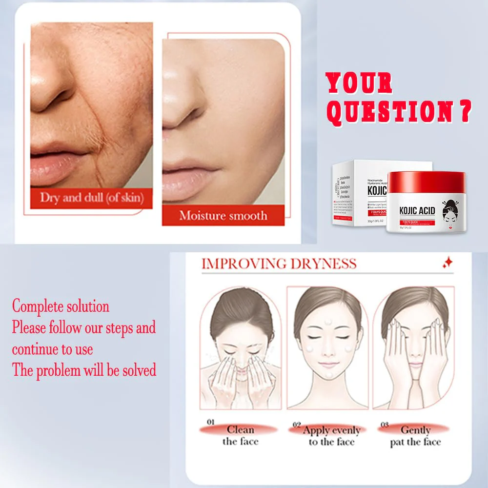 Kojic Acid Cream, Face and Body Gel, Dark Spots, Melasma, Natural Ingredients, Moisturizing and Mild Effect (2pcs acido kojico) - Image 3