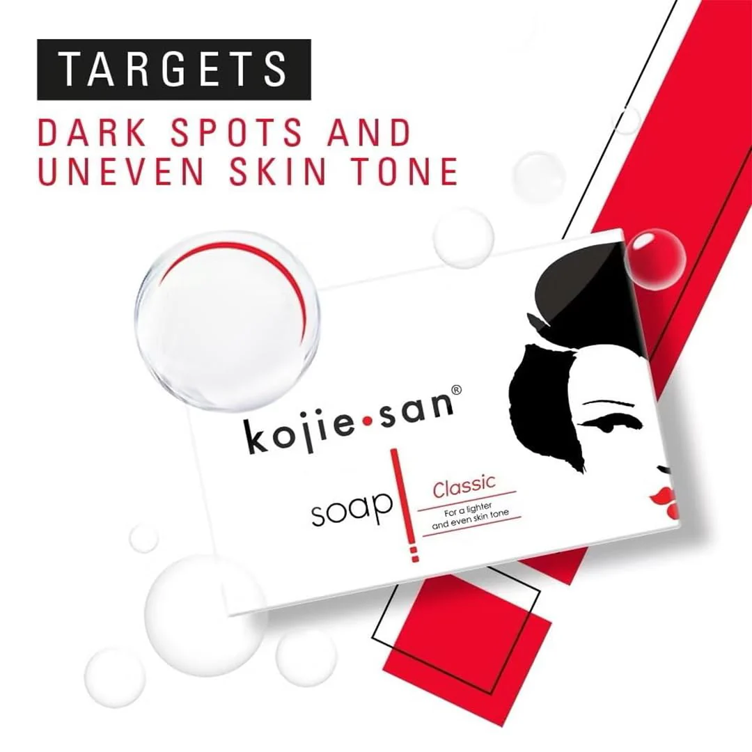 Kojie San Skin Brightening Soap – The Original Kojic Acid, Dark Spot Remover Bar Soap with Coconut & Tea Tree Oil – 100g x 3 Bars with Net - Image 4