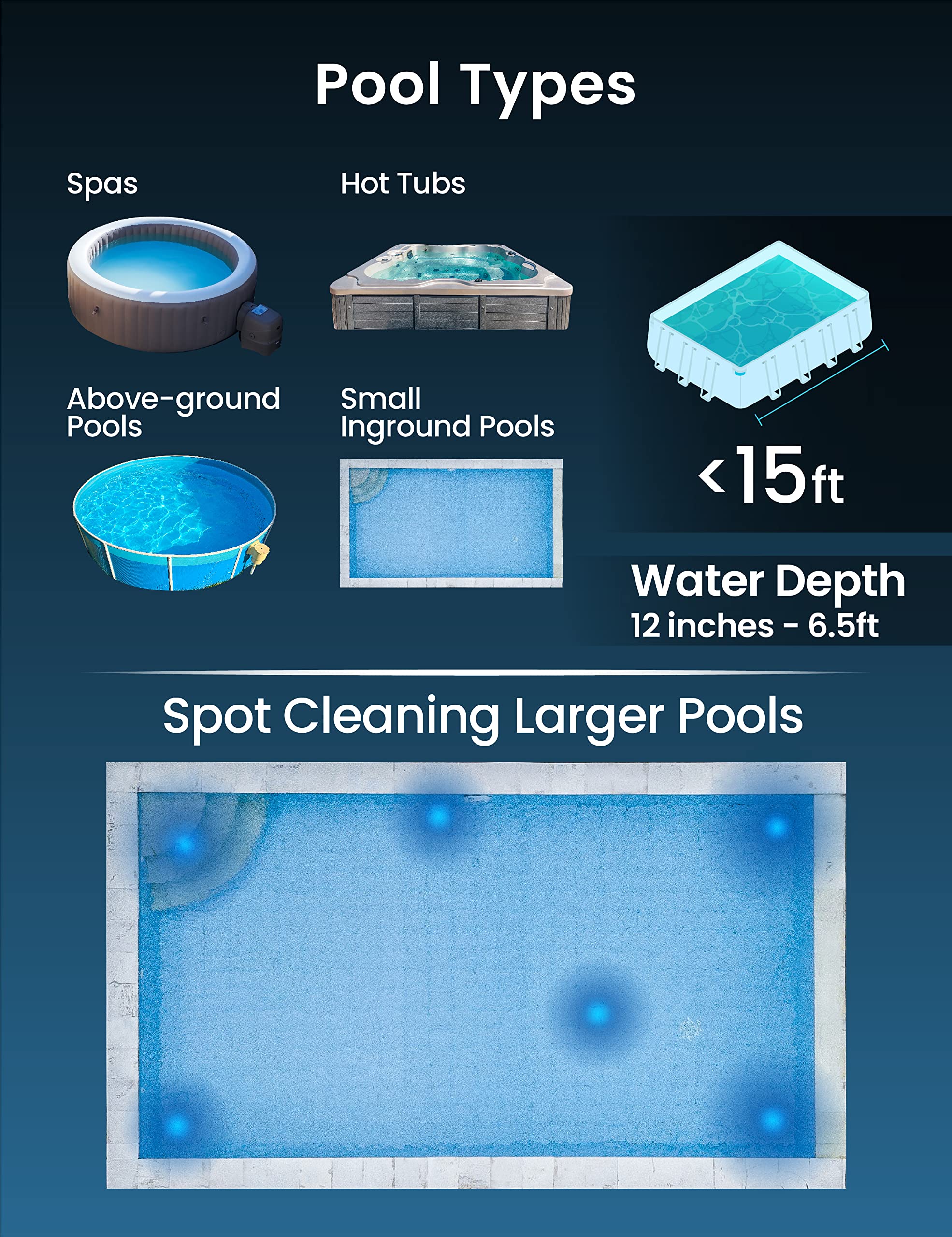 KOKIDO Cordless Handheld Pool Vacuum for Above Ground Pool, with 6ft Pole and 2 Vac Brush Heads, Ideal for Spot Clean Inground Pool Spa Hot Tub up to 20ft, Rechargeable, 60min, Sand and Debris XV110 - Image 3