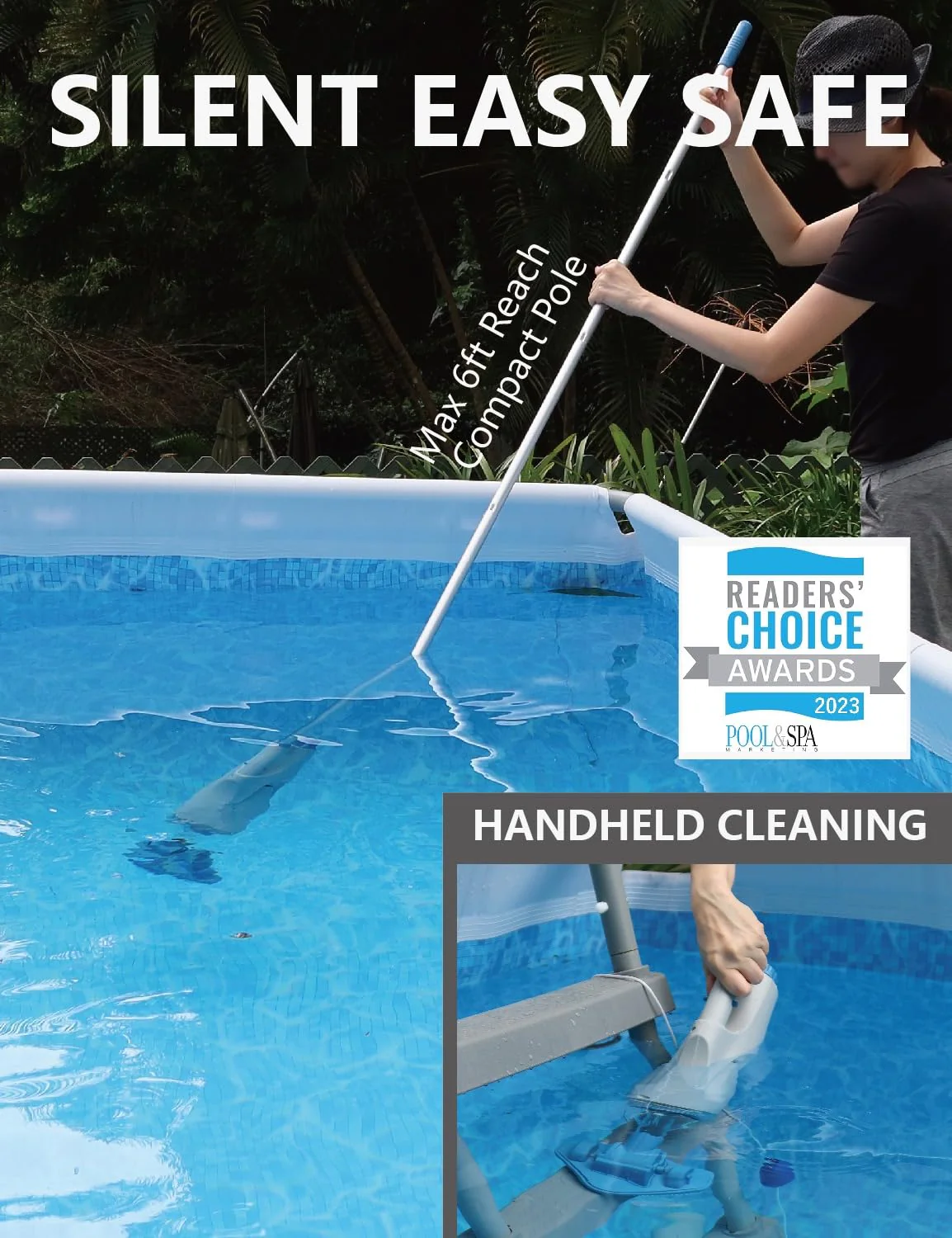 KOKIDO Cordless Handheld Pool Vacuum for Above Ground Pool, with 6ft Pole and 2 Vac Brush Heads, Ideal for Spot Clean Inground Pool Spa Hot Tub up to 20ft, Rechargeable, 60min, Sand and Debris XV110 - Image 7