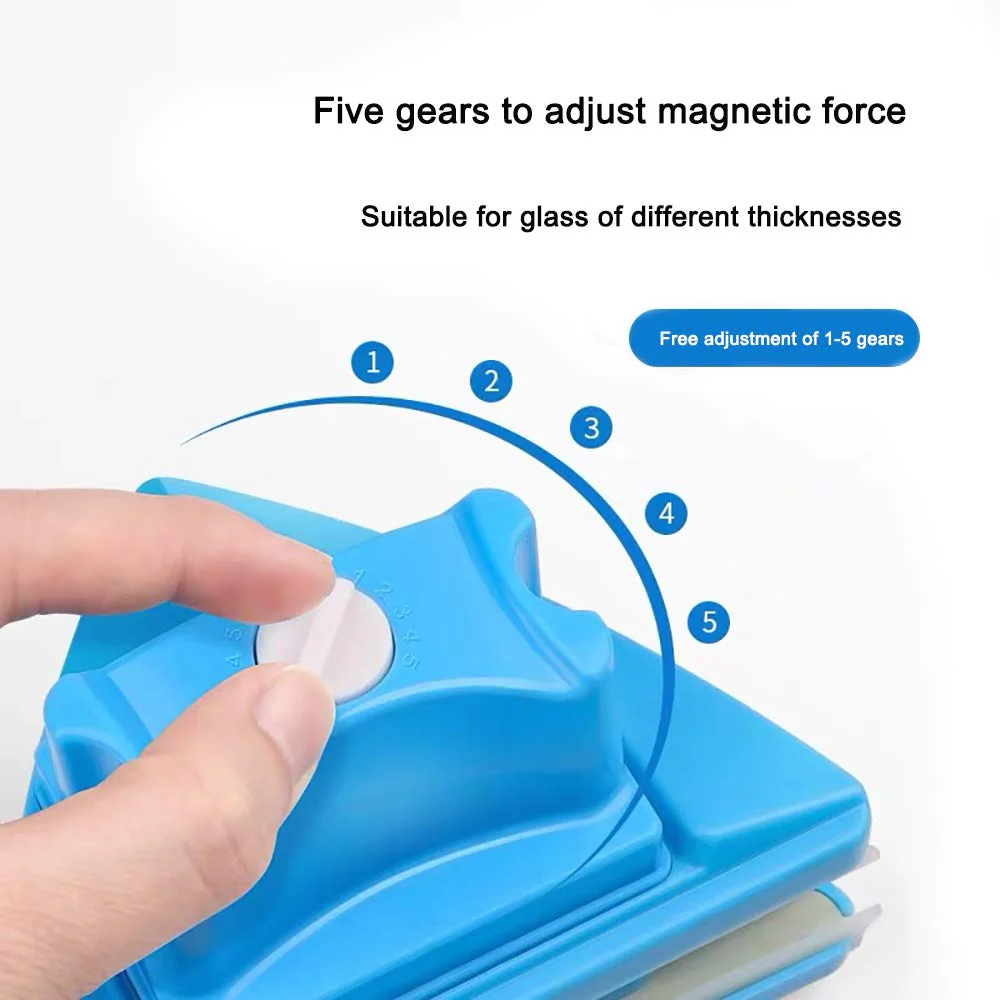 KOKITEA Double-Sided Window Cleaner Glass Wiper Magnetic Cleaning Tools, 5-Gears Adjustable Magnetic Glider Washing Brush Tools, for High-Rise Double Thick Glazed Windows Thickness 0.3"-1" (Blue) - Image 3