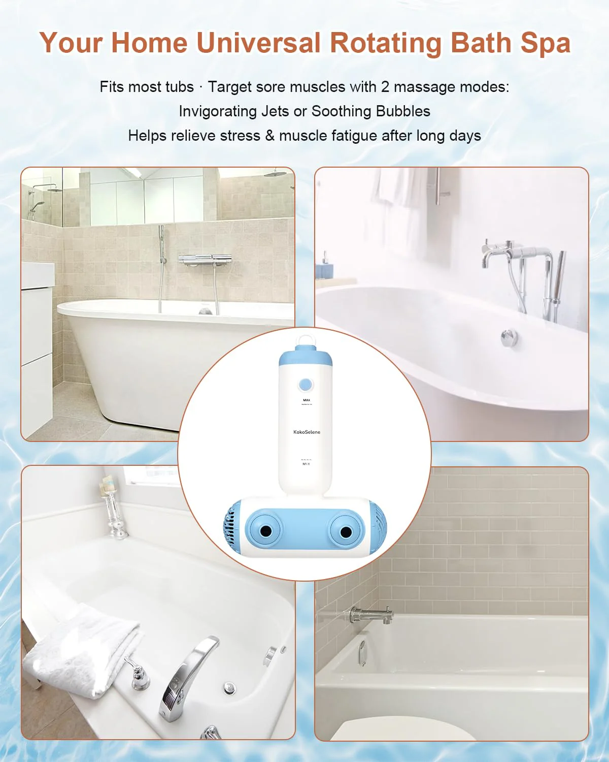 KokoSelene Bath Jets for Tub, Portable Bath Spa for Bathtub with Dual Hydro Jets, Bathtub Spa Machine Creates Soothing Bubbles for Daily Relax at Home Use (Blue) - Image 3