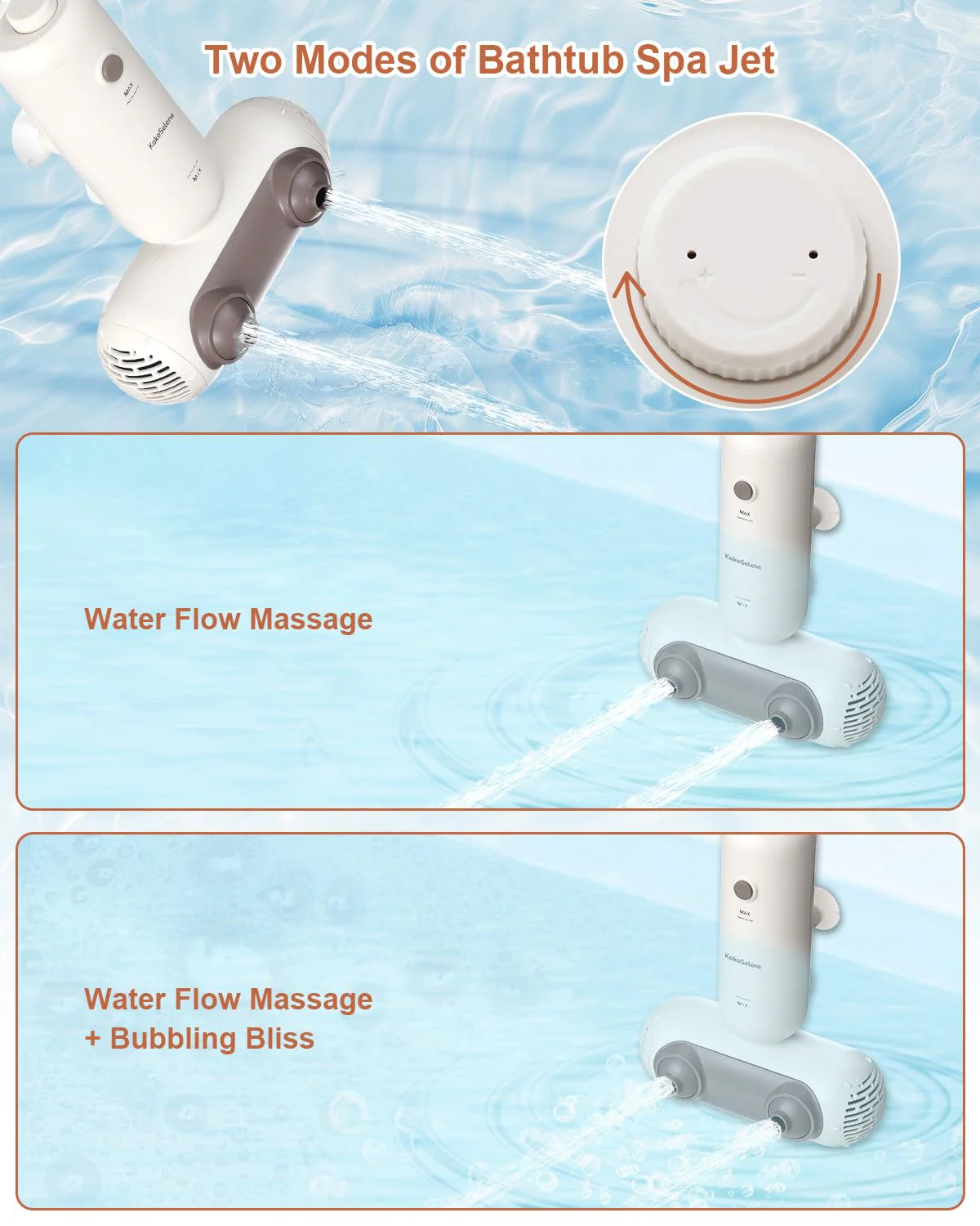 KokoSelene Bath Jets for Tub, Portable Bath Spa for Bathtub with Dual Hydro Jets, Bathtub Spa Machine Creates Soothing Bubbles for Daily Relax at Home Use (Brown) - Image 6