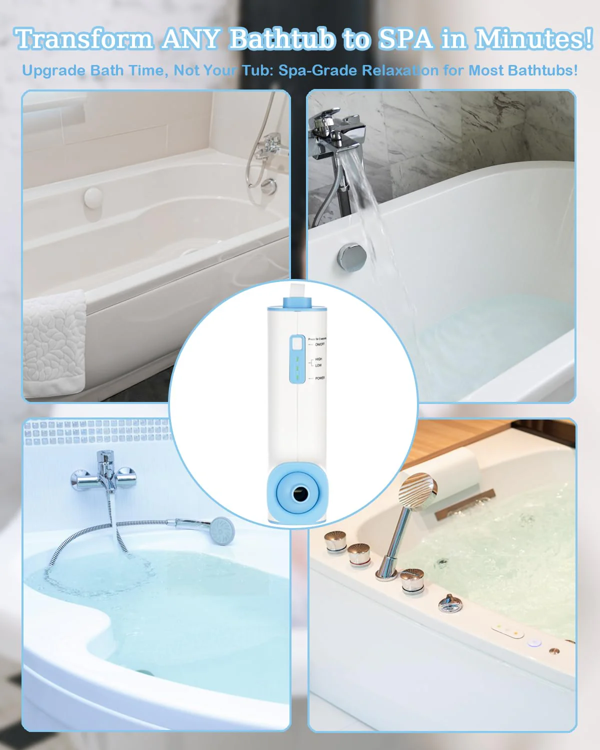 KokoSelene Rechargeable Bath Jets for Tub, Portable Jet Spa for Bathtub, Creates Soothing Bubbles and Massage for Relaxing Daily Use at Home (White-Blue) - Image 2