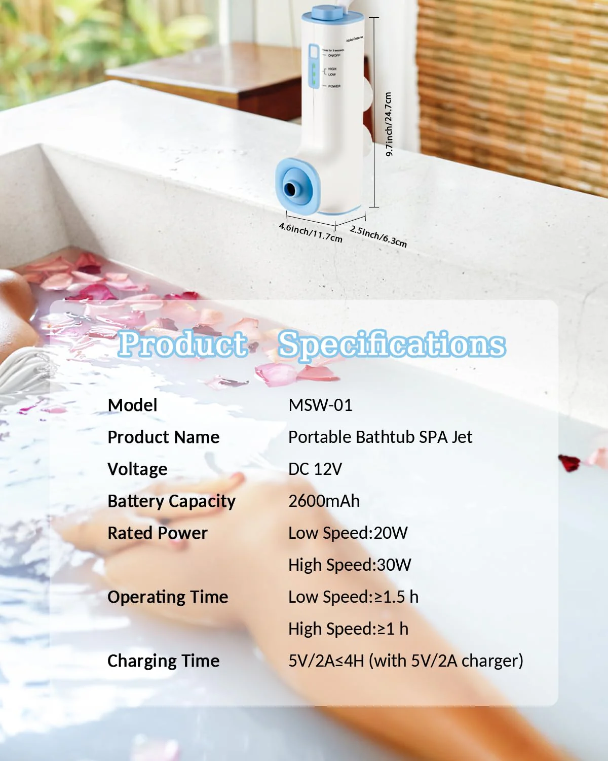 KokoSelene Rechargeable Bath Jets for Tub, Portable Jet Spa for Bathtub, Creates Soothing Bubbles and Massage for Relaxing Daily Use at Home (White-Blue) - Image 5