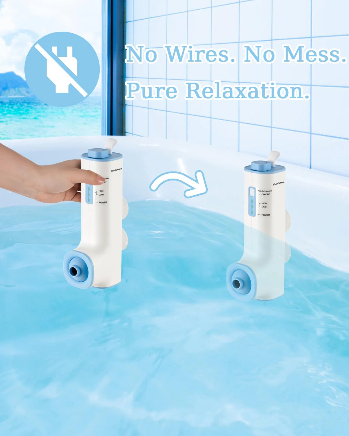 KokoSelene Rechargeable Bath Jets for Tub, Portable Jet Spa for Bathtub, Creates Soothing Bubbles and Massage for Relaxing Daily Use at Home (White-Blue) - Image 7