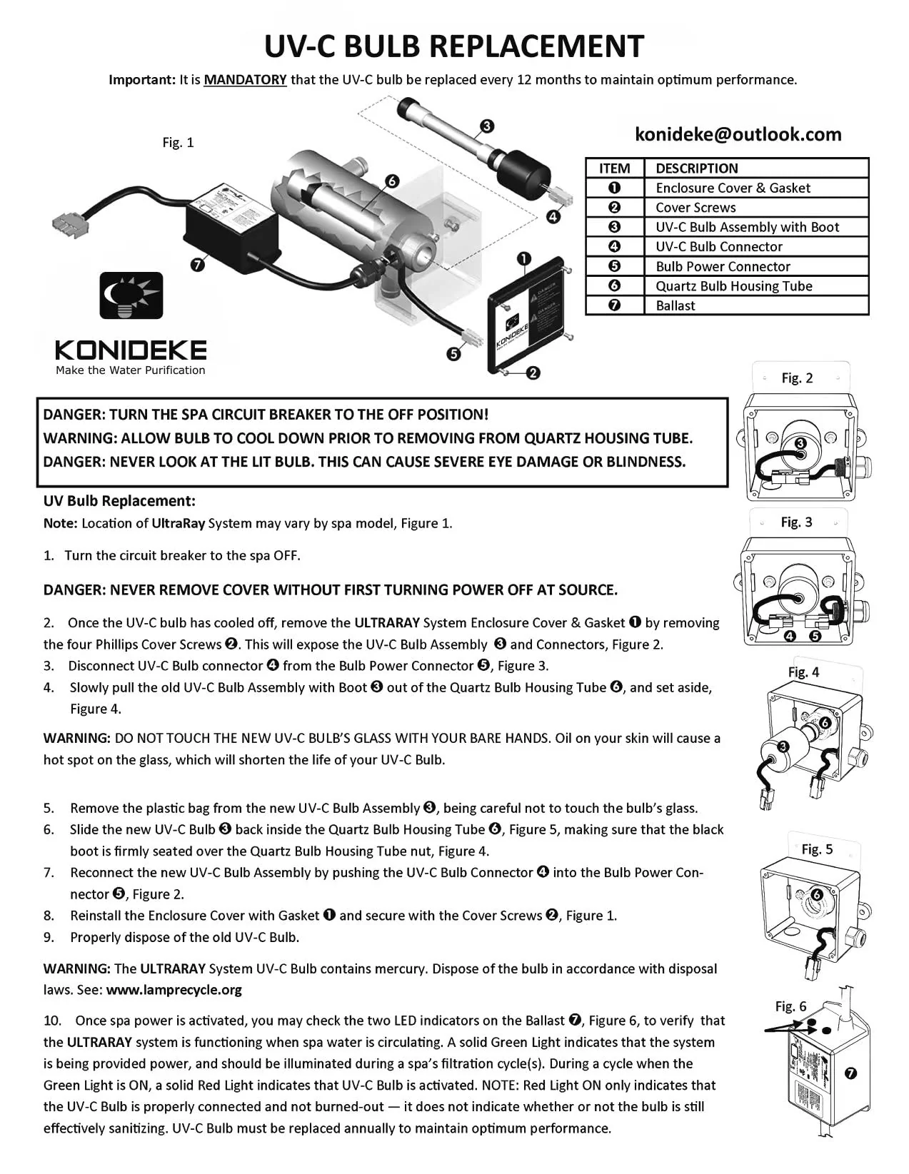 Konideke Compatible Sundancee-Spas Replacement Clearr-Rayy XL Bulb 6472-841 Compatible for Jacuzzii Spas J-200 J-300 J-400 - Image 5