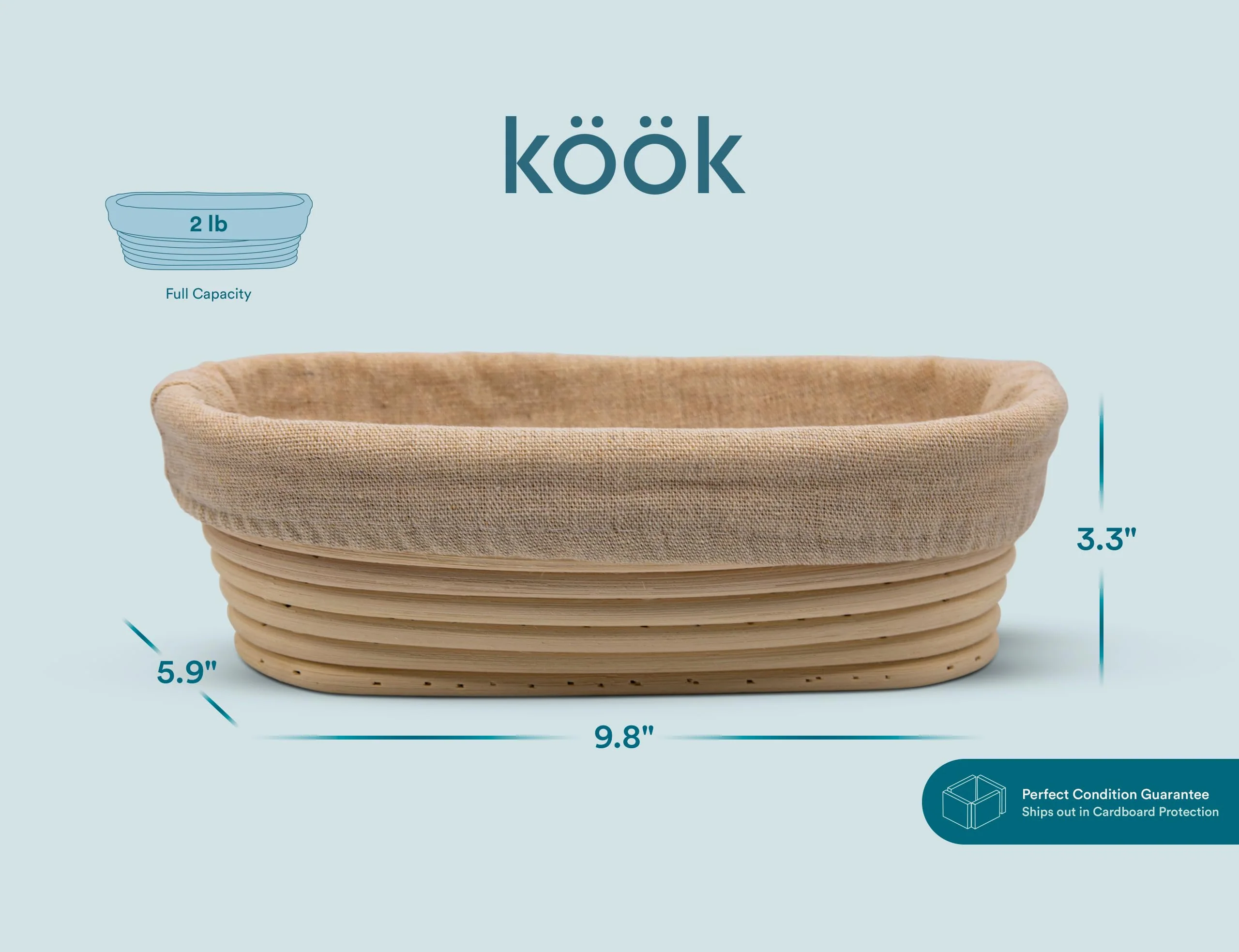 Kook Banneton Bread Proofing Set, Artisan Sourdough Bread Making Kit, 9.8 Inch Rattan Baskets and Liners, Metal & Plastic, Scrapers, Scoring Lame & Case, 4 Extra Blades, Set of 2, Oval - Image 2