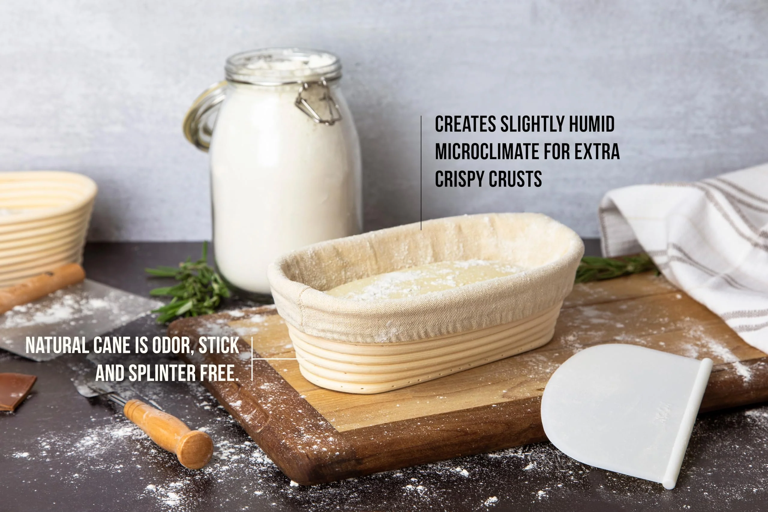 Kook Banneton Bread Proofing Set, Artisan Sourdough Bread Making Kit, 9.8 Inch Rattan Baskets and Liners, Metal & Plastic, Scrapers, Scoring Lame & Case, 4 Extra Blades, Set of 2, Oval - Image 6
