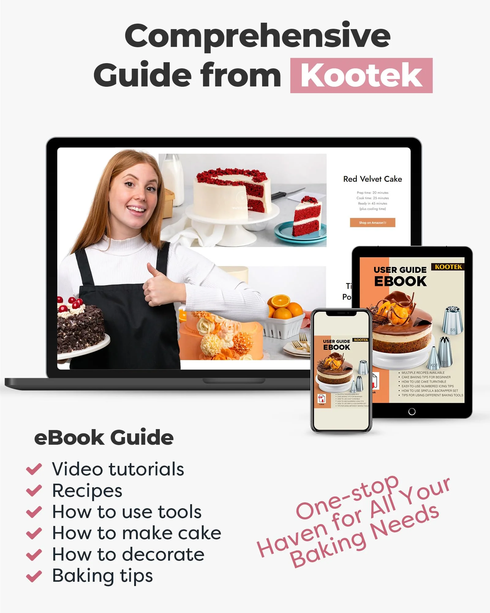 Kootek 71PCs Cake Decorating Kit, Baking Supplies Tools - Includes Cake Stand Turntable, 12 Icing Piping Tips, 2 Frosting Spatulas, 3 Scrapers, 50+2 Piping Bags, Coupler, Video Tutorial, Booklet - Image 3
