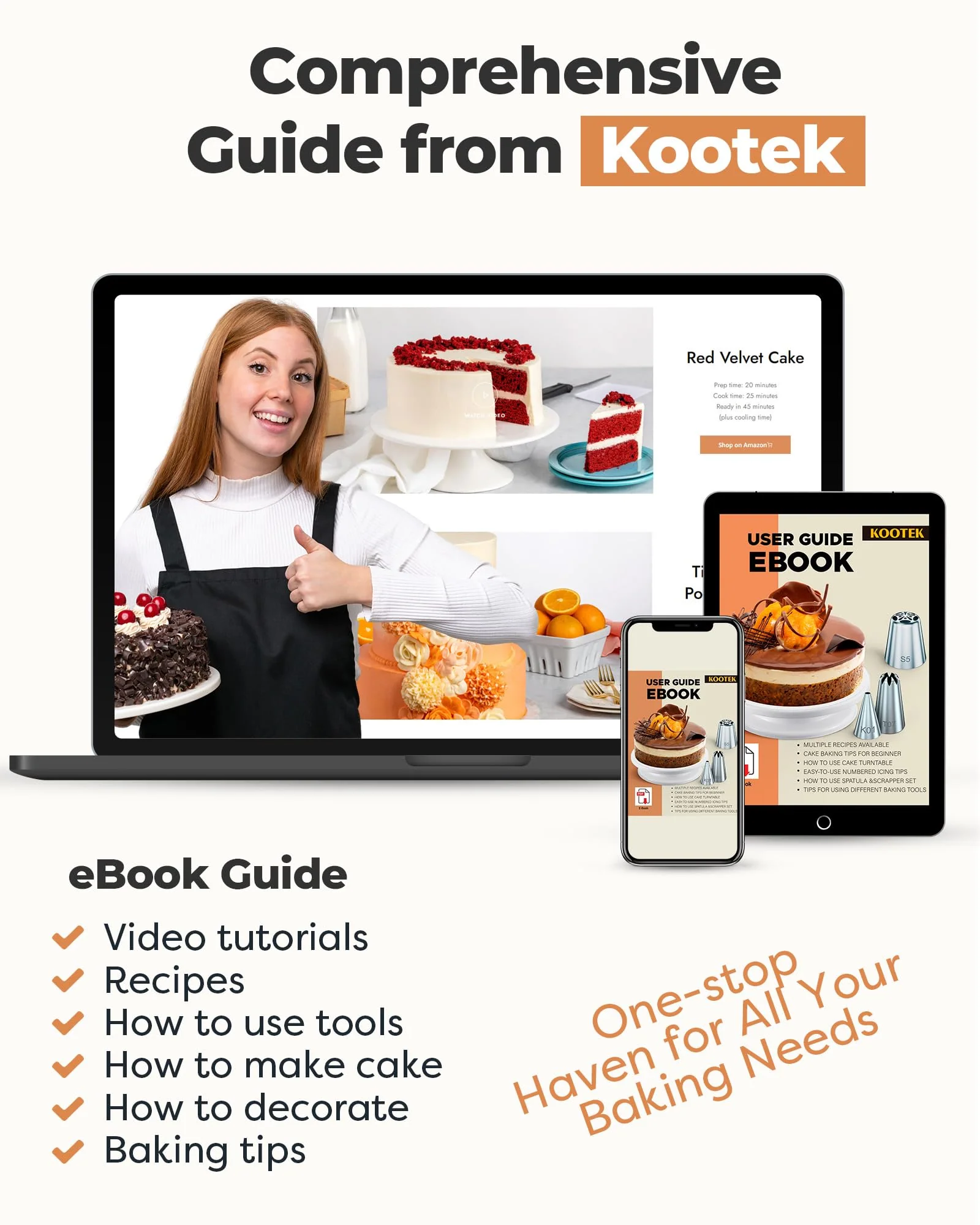 Kootek 71PCs Cake Decorating Kit, Baking Supplies Tools - Includes Cake Stand Turntable, 12 Icing Piping Tips, 2 Frosting Spatulas, 3 Scrapers, 50+2 Piping Bags, Coupler, Video Tutorial, Booklet - Image 3