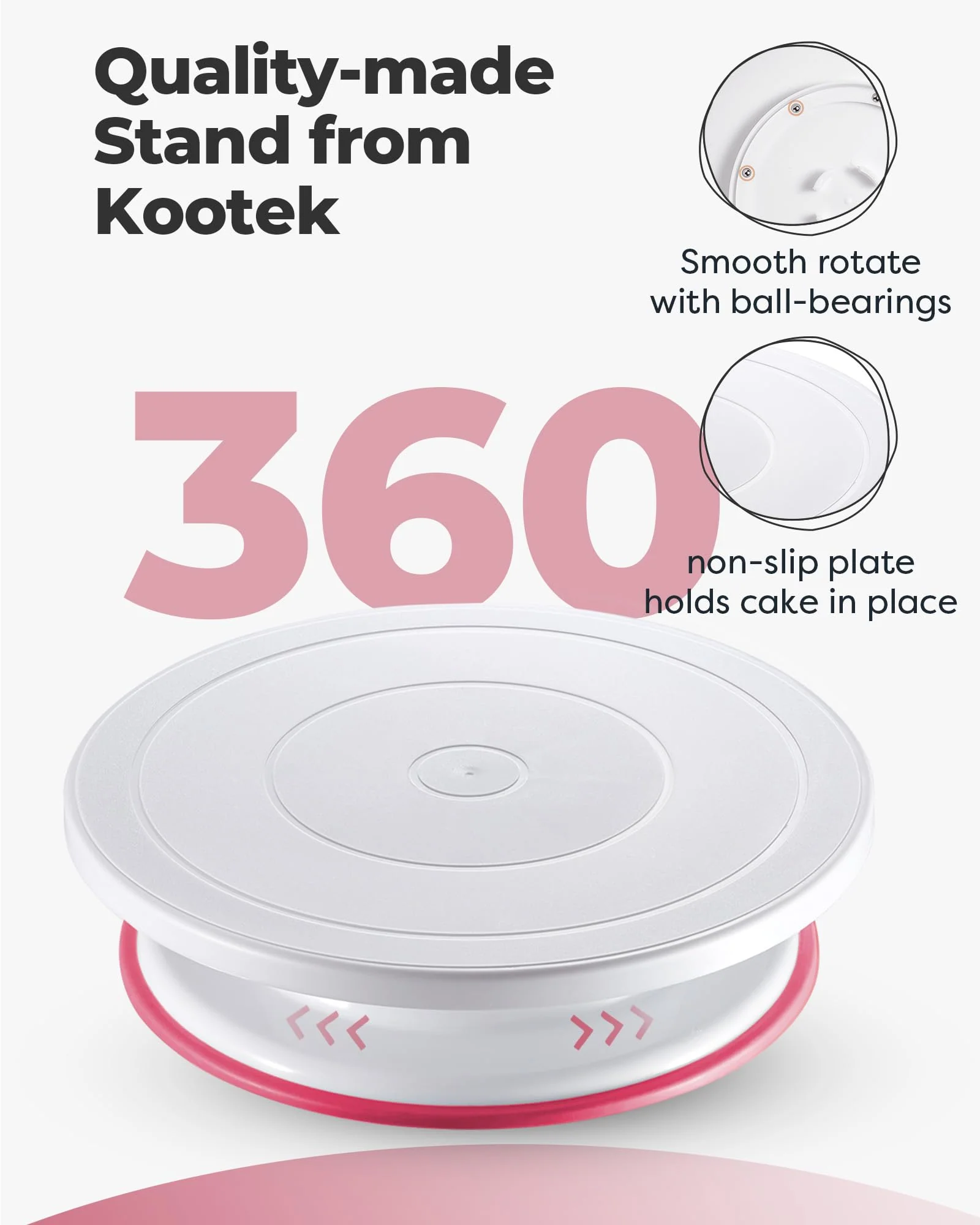 Kootek Cake Decorating Kit Baking Supplies Cake Turntable with 2 Frosting Straight Angled Spatula 3 Icing Smoother Scrapers Baking Accessories Tools for Beginners and Pros, Pink - Image 6