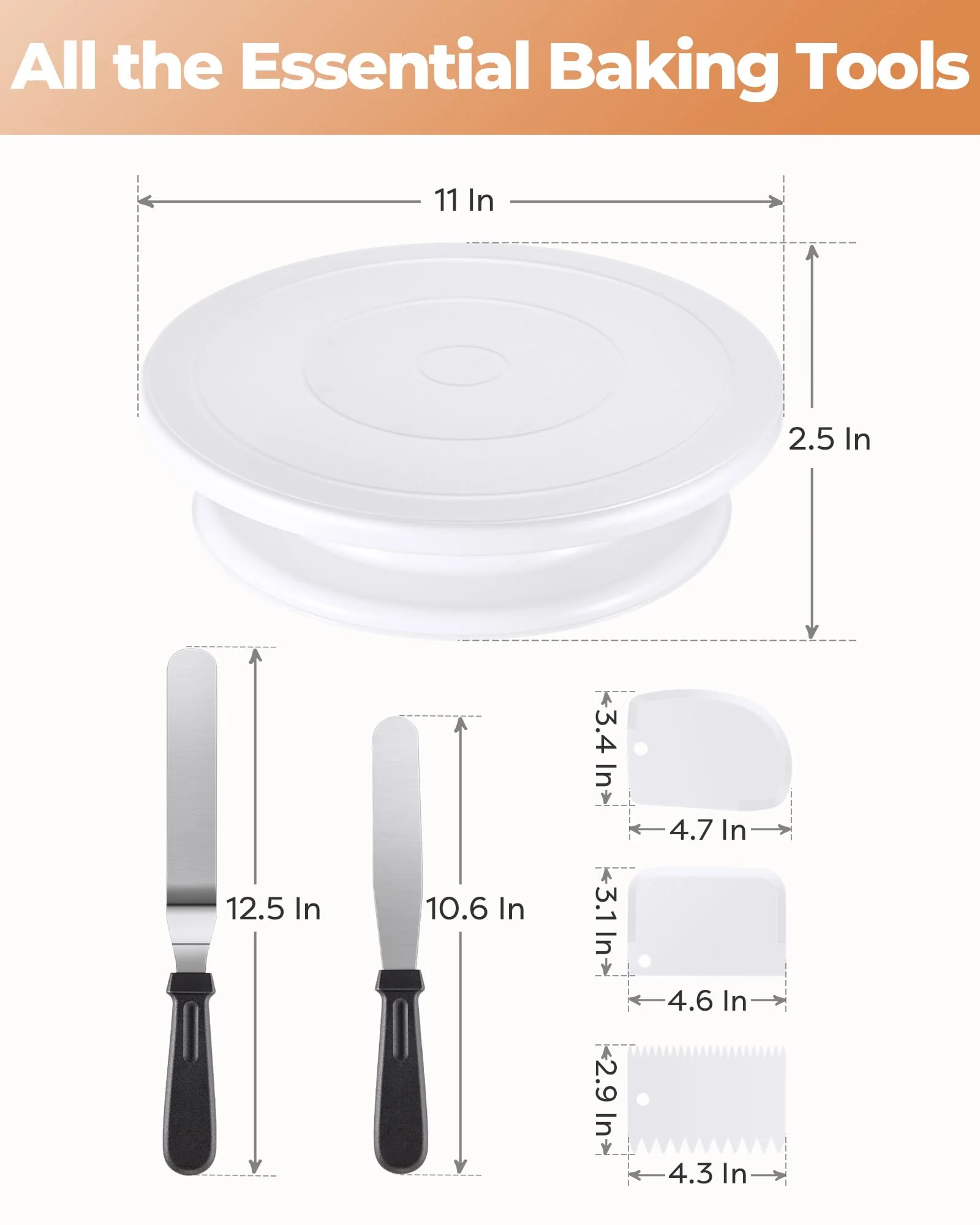 Kootek Cake Decorating Kit Baking Supplies Cake Turntable with 2 Frosting Straight Angled Spatula 3 Icing Smoother Scrapers Baking Accessories Tools for Beginners and Pros, White - Image 2