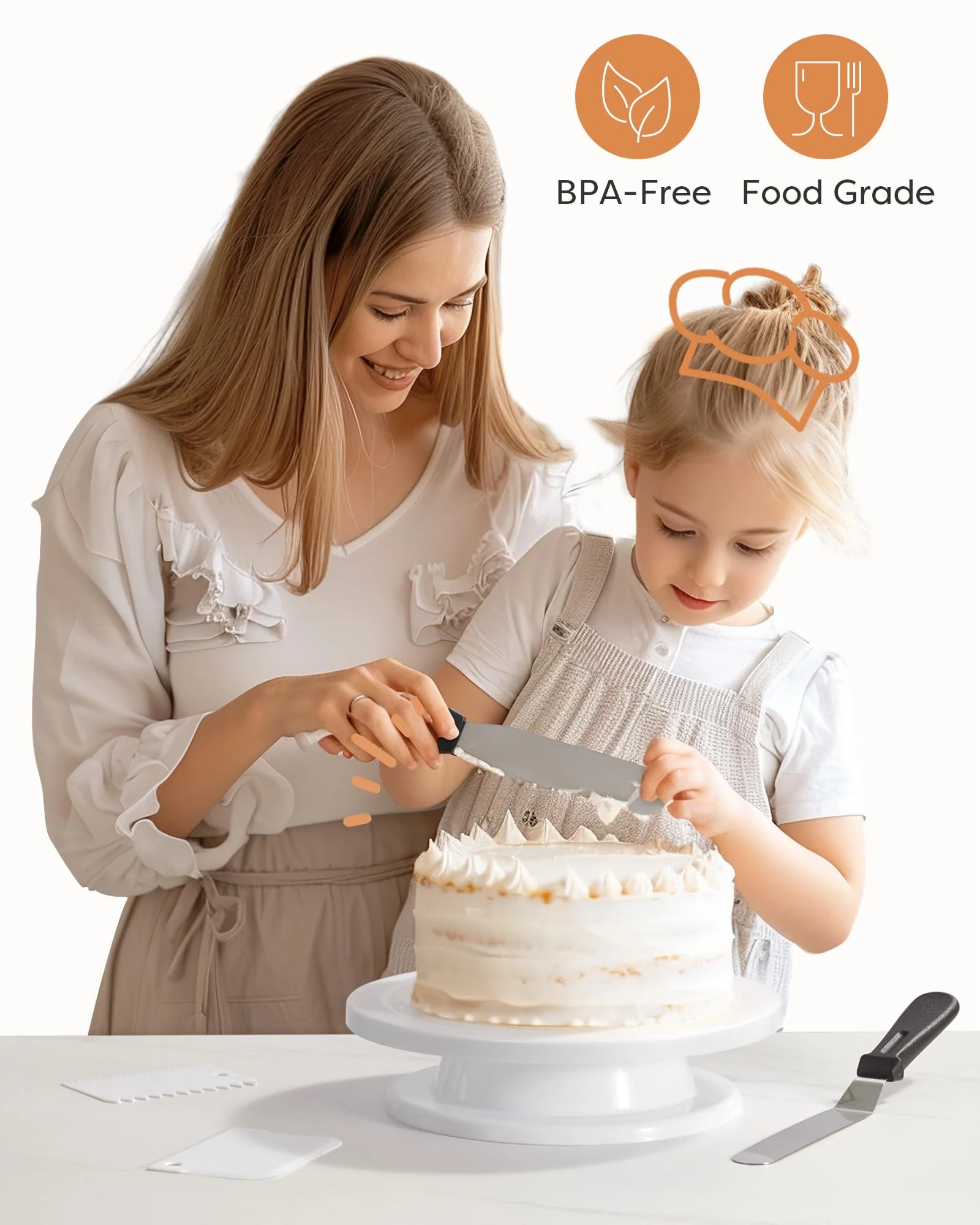 Kootek Cake Decorating Kit Baking Supplies Cake Turntable with 2 Frosting Straight Angled Spatula 3 Icing Smoother Scrapers Baking Accessories Tools for Beginners and Pros, White - Image 3
