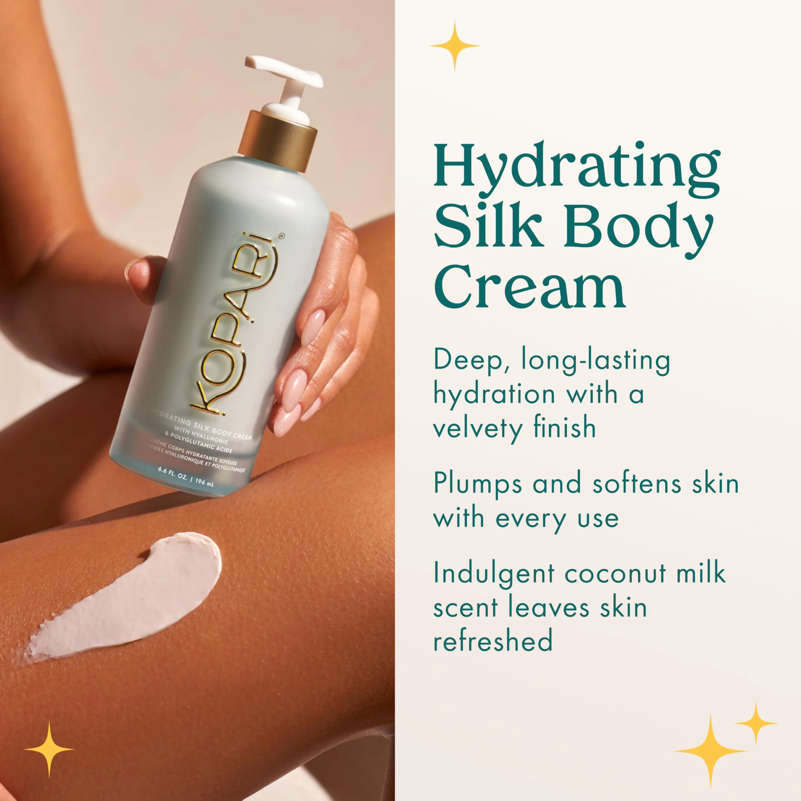 Kopari Hydrating Silk Body Cream with Hyaluronic & Polyglutamic Acids – Long Lasting Moisturizer for Dry Skin, Lightweight & Silky Texture, Sweet Coconut Milk Scent, 6.7 oz - Image 7
