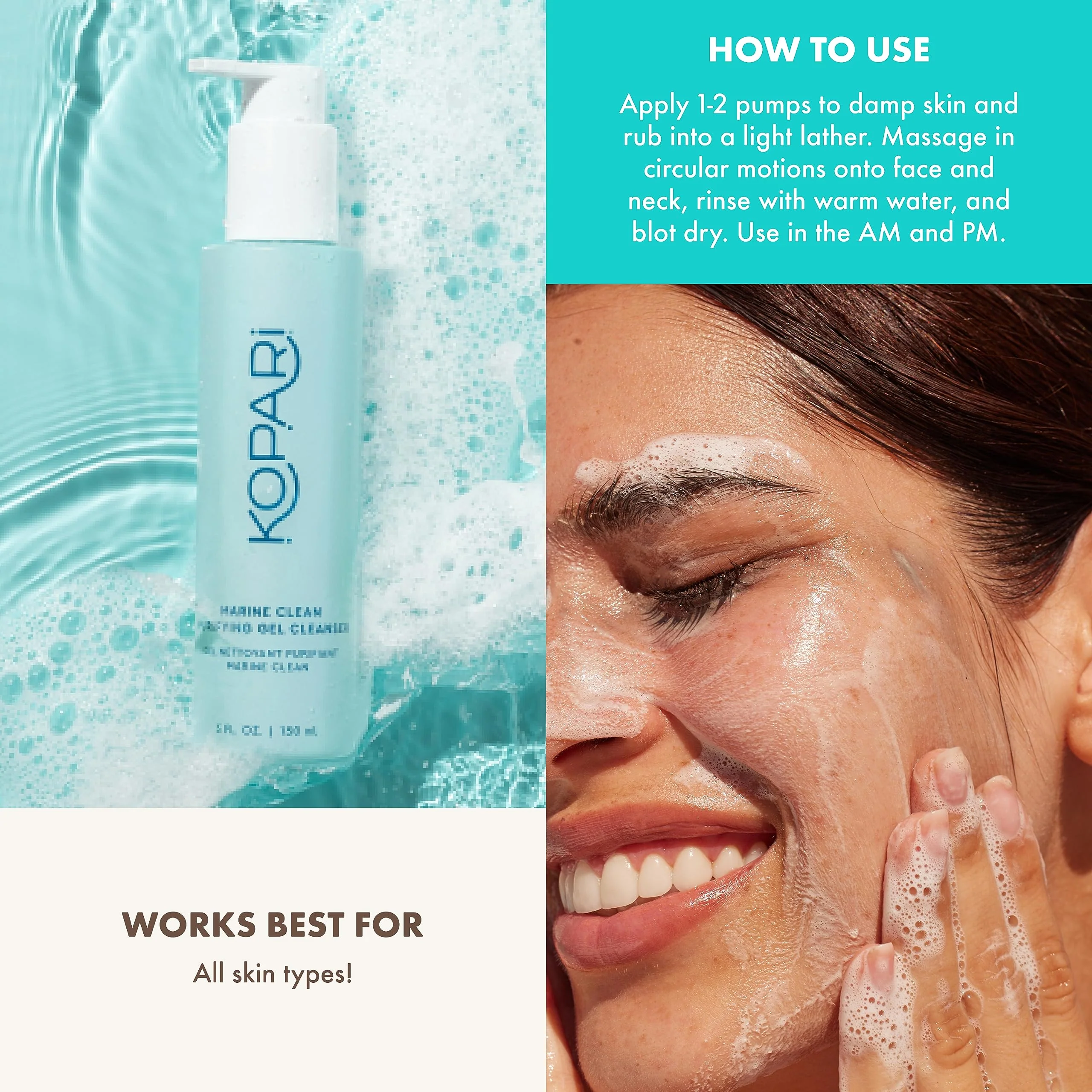 Kopari Marine Clean Purifying Gel Cleanser, Infused with Amino Acids & Vitamin B5, Dual-Action Gel-to-Foam Cleanser, Gentle and Nourishing, 5 oz | New Look, Same Formula, Product Packaging May Vary - Image 5