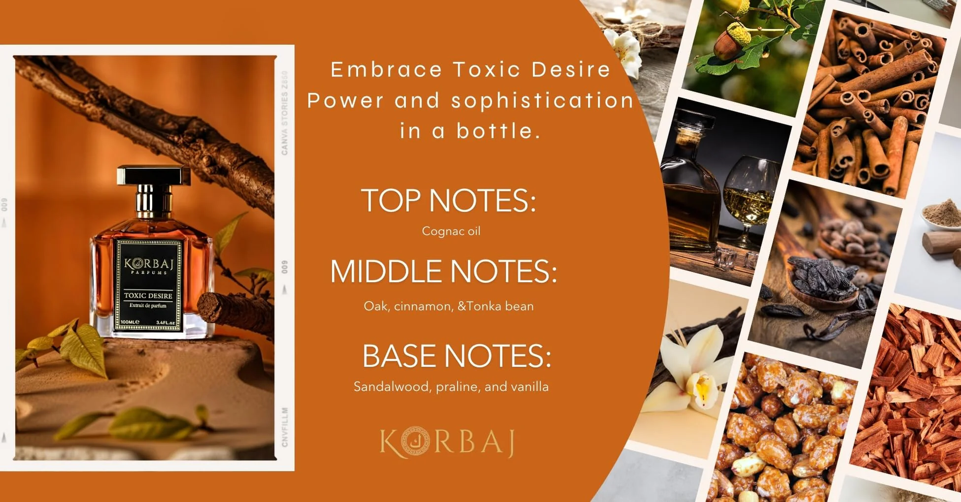 KORBAJ PARFUMS Toxic Desire - Arabian Perfume for Women and Men, EDP Mens Cologne with Cognac Oil, Oak Absolute, Cinnamon Essence, Tonka Bean - Sandalwood, Praline - Vanilla Perfume 100ml - Image 3