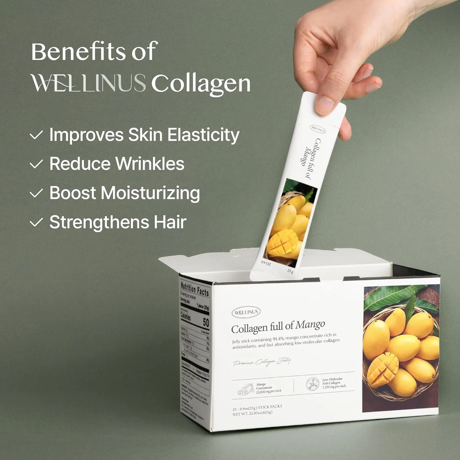 Korean Collagen Jelly Sticks - 25 Mango Flavored Marine Collagen Peptide Snacks for Anti-Aging- Collagen Protein Sugar-Free, Travel Packs for Hair & Nail Strength - Image 3