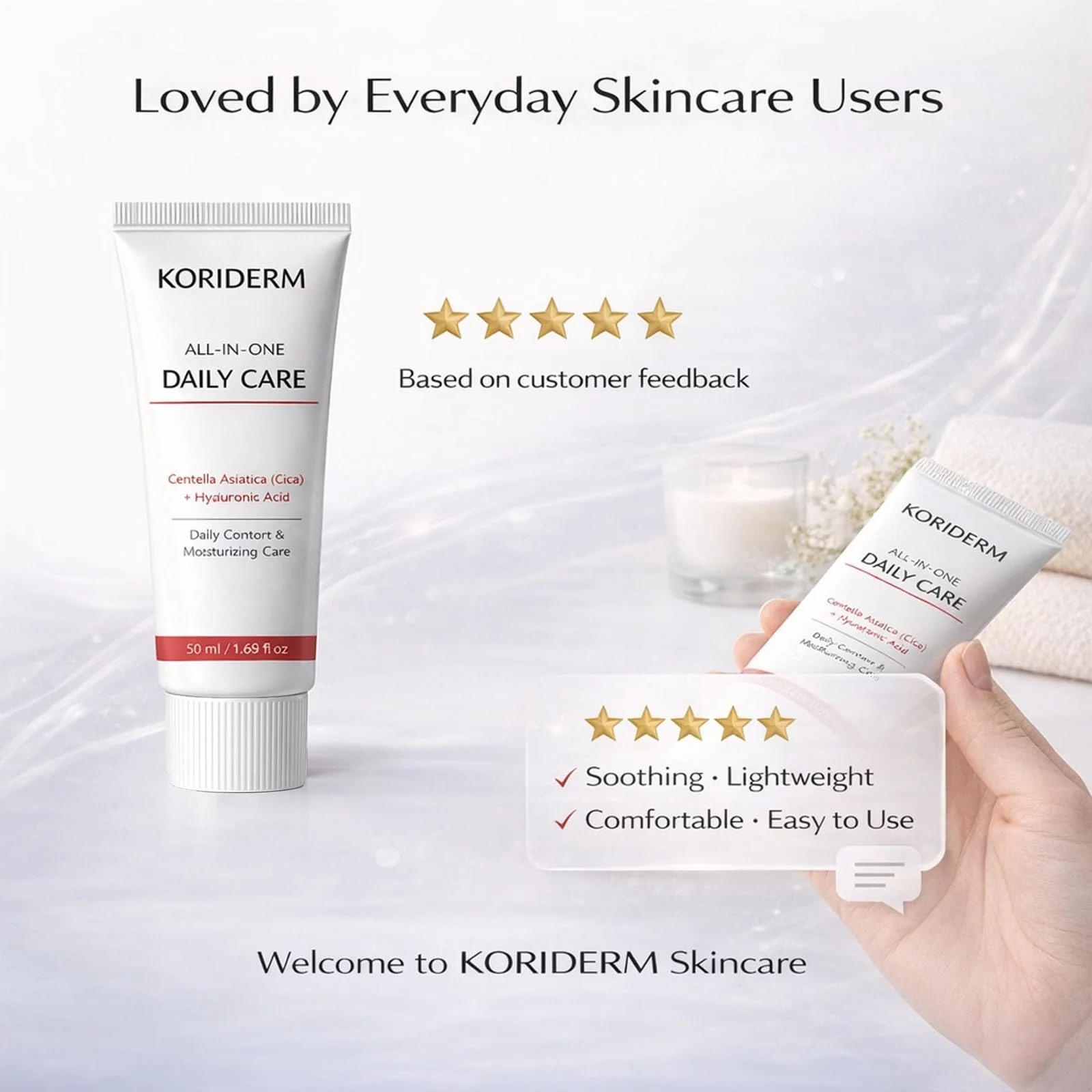 KORIDERM Cream, All-In-One Daily Moisturizing Face Cream with Centella Asiatica (Cica) & Hyaluronic Acid – Lightweight All-in-One Skin Care for Daily Comfort – 50 mL / 1.69 fl oz (1) - Image 2