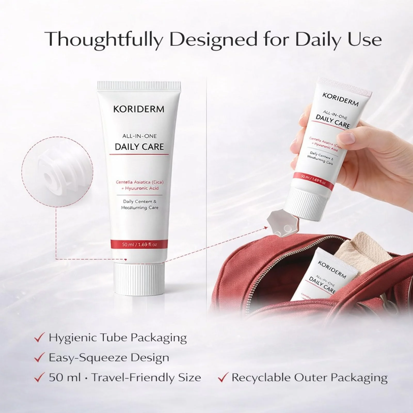 KORIDERM Cream, All-In-One Daily Moisturizing Face Cream with Centella Asiatica (Cica) & Hyaluronic Acid – Lightweight All-in-One Skin Care for Daily Comfort – 50 mL / 1.69 fl oz (1) - Image 3