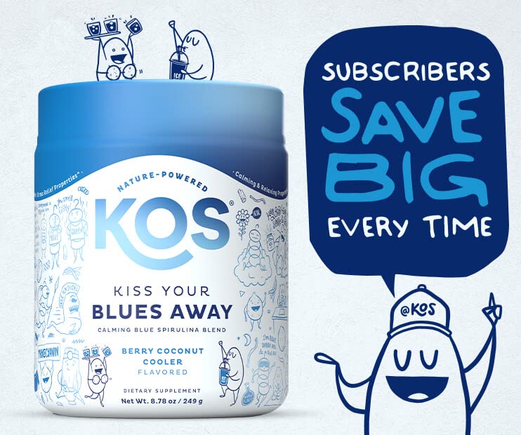KOS Calming Blue Spirulina Blend- USDA Certified Organic - Algae Superfood Powder with Ashwagandha Root, Lemon Balm, Reishi Mushroom, B Vitamins - Berry Coconut Cooler Flavor, 28 Servings - Image 3