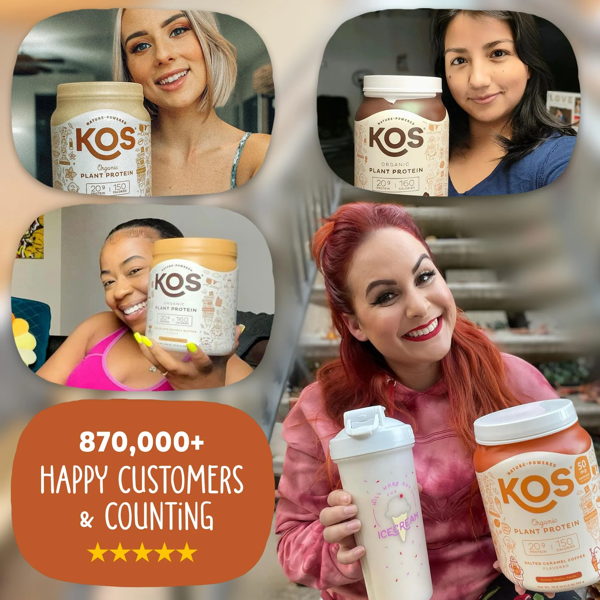 KOS Organic Vegan Protein Powder with 50mg Caffeine, Salted Caramel Coffee - Pea Protein Blend, Plant Based Superfood Rich in Vitamins & Minerals - Meal Replacement for Women & Men, 28 Servings - Image 5