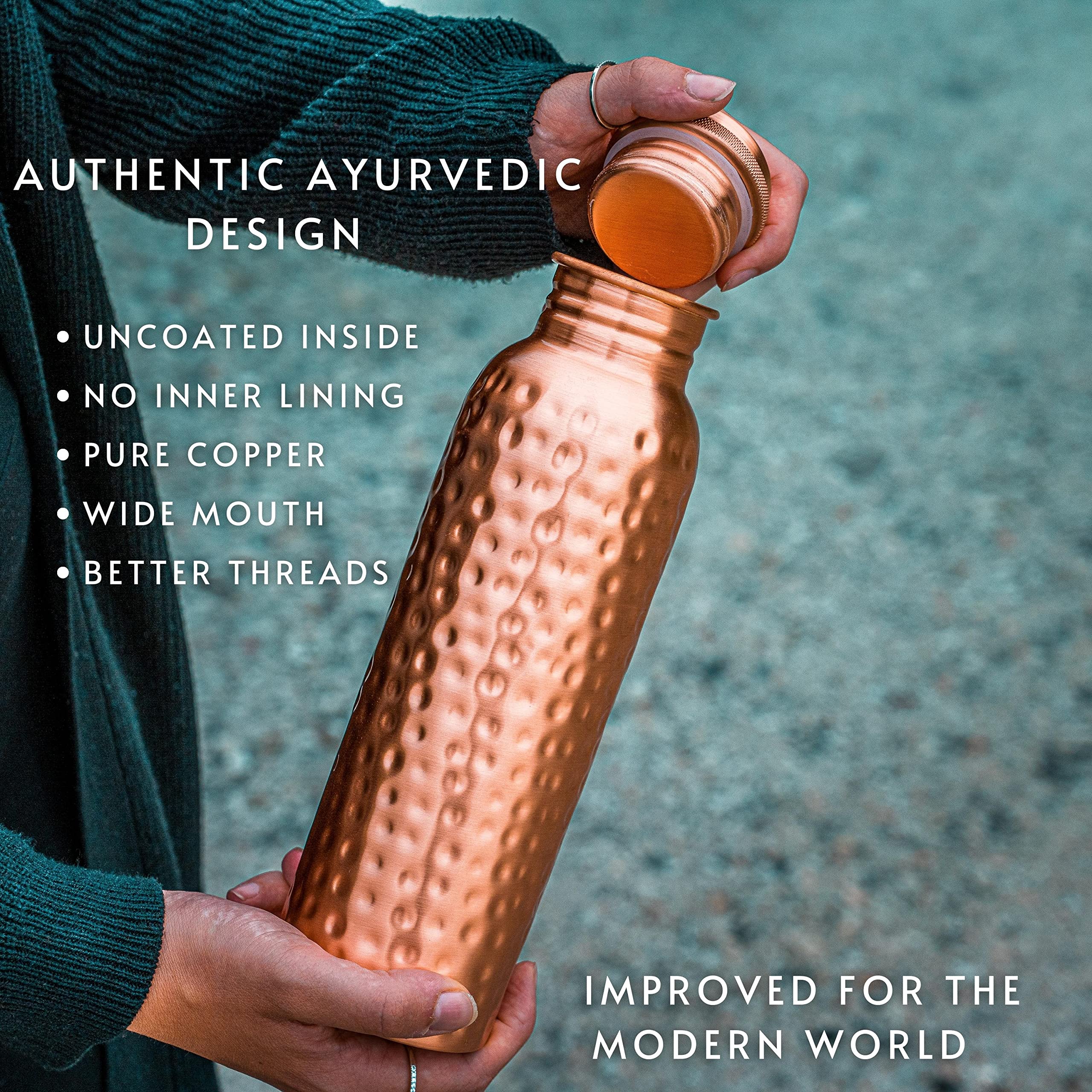 Kosdeg Hammered Copper Water Bottle 1 Liter / 34 Oz Extra Large - an Ayurvedic Pure Copper Vessel - Drink More Water, Lower Your Sugar Intake and Enjoy The Health Benefits Immediately - Image 6