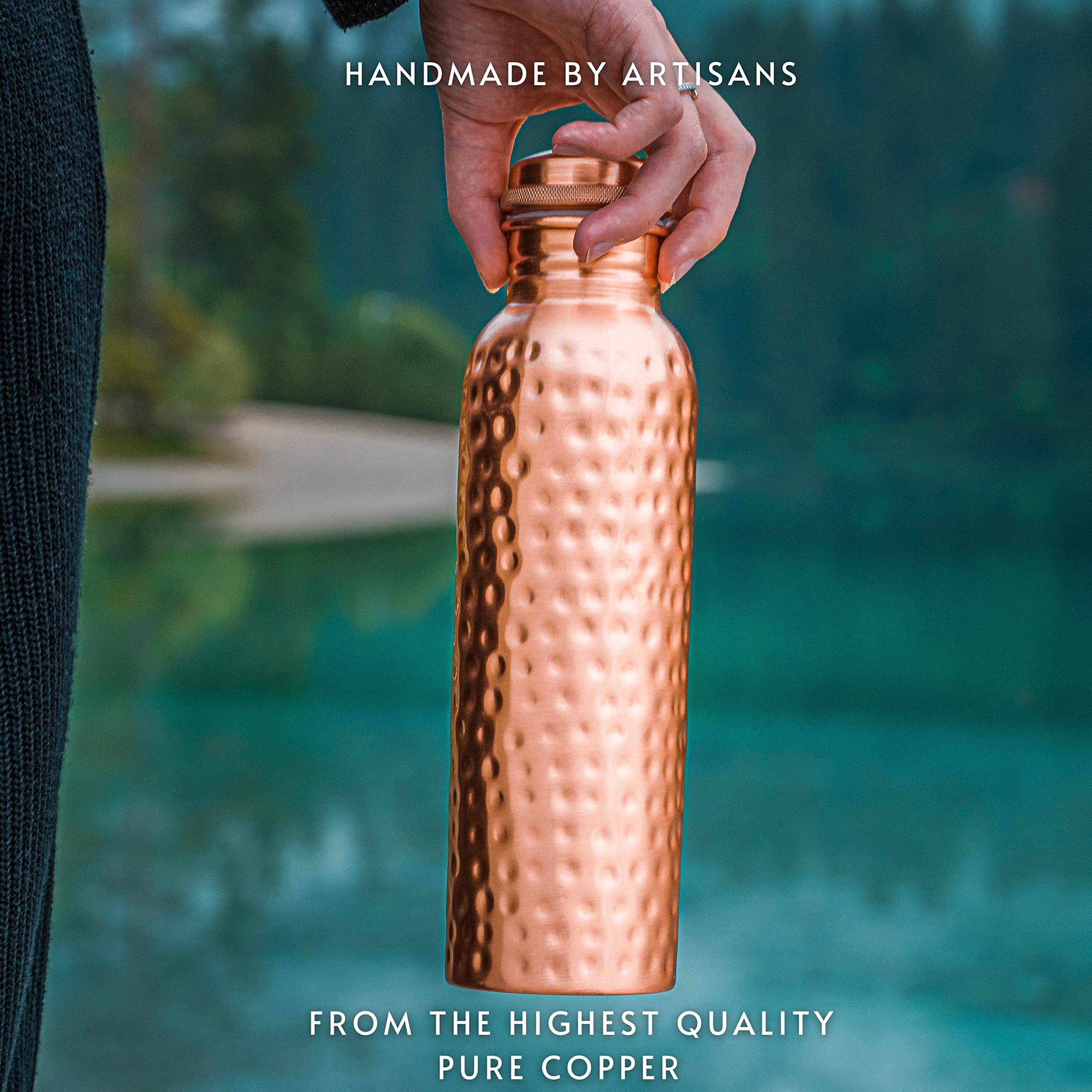 Kosdeg Hammered Copper Water Bottle 1 Liter / 34 Oz Extra Large - an Ayurvedic Pure Copper Vessel - Drink More Water, Lower Your Sugar Intake and Enjoy The Health Benefits Immediately - Image 7
